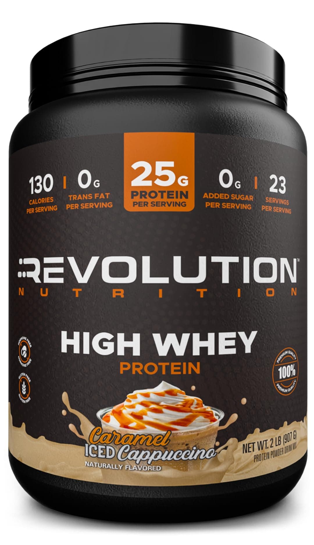 High Whey, Protein Powder 2LB, Whey Isolate, Gluten Free, Lean Muscle Mass for Men & Women, 25g of Protein Per Scoop, 908 g, 24 Servings (Caramel Iced Cappuccino, 2 Pound)
