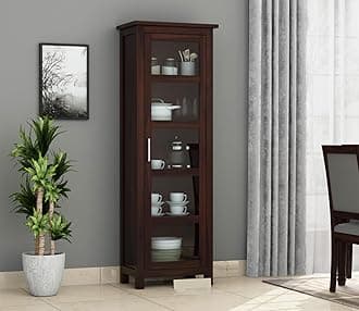 Furniture Sheesham Wood Crockery Cabinet || Kitchen Cabinet || Display Cabinet | Bookshelf || Wooden Storage Cabinet || (Walnut Finish)