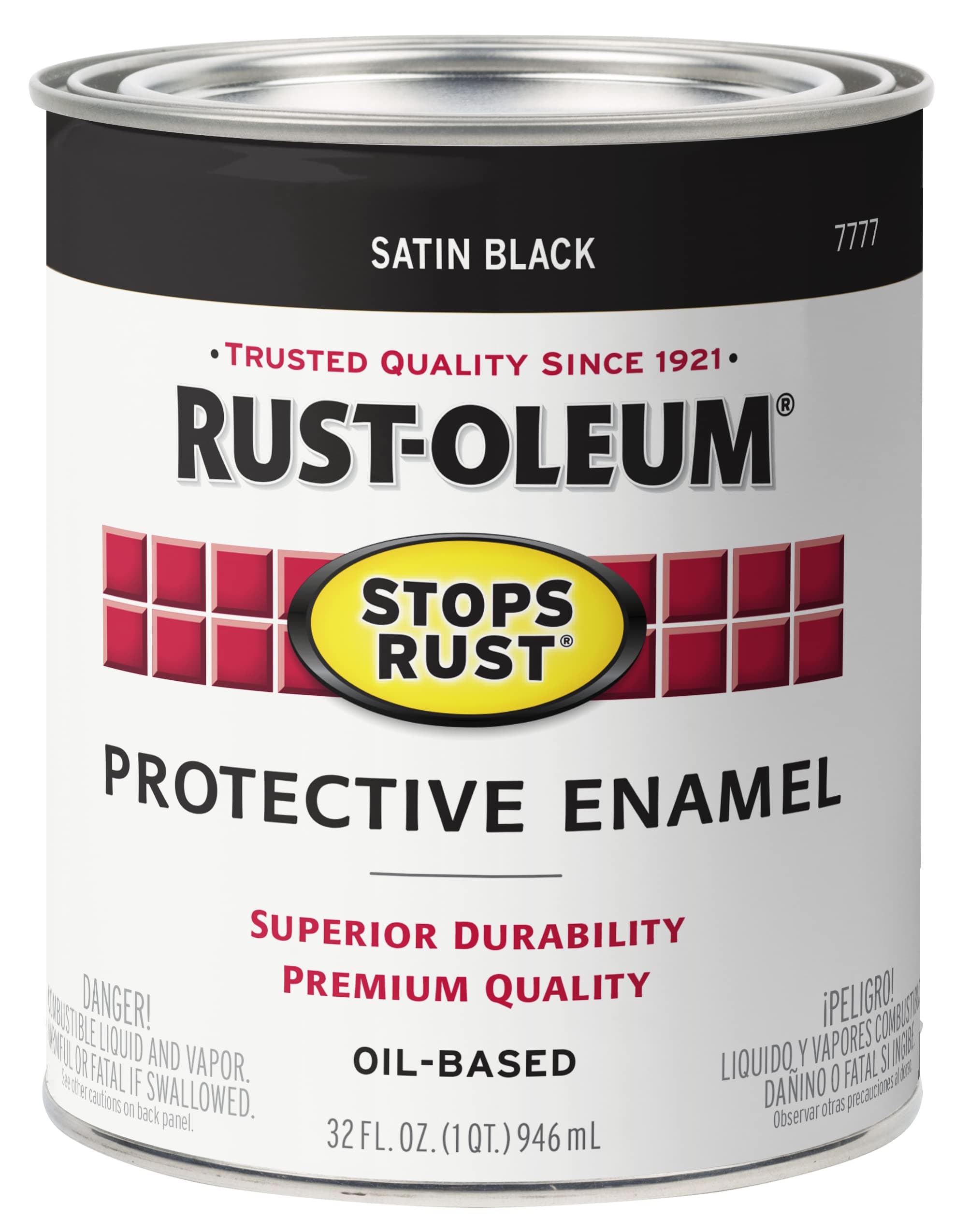 Rust-Oleum 7777502 Stops Rust Brush On Paint, Quart, Satin Black