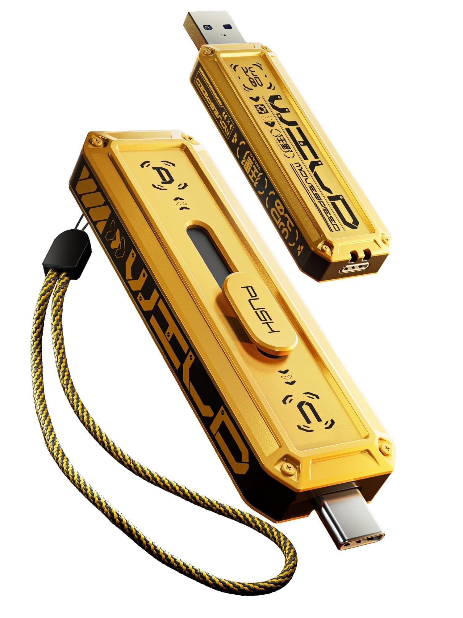 512GB Flash Drive 1000MB/s Read Write Speed,USB 3.2 Gen2+USB C External SSD with Dual Ports, Portable SSD 3-Stage Push-Pull Design, Thumb Drive for iPhone 15/16 Series/Mac/Android Phone etc