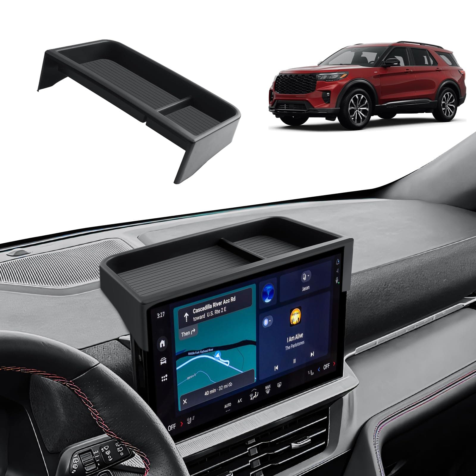 ECOZEN 2026 Explorer Dash Console Organizer - Behind Screen Organizer For 2025-2026 Ford Explorer(Active/ST-Line/Platinum/ST) Accessories - Dashboard Storage Behind Screen Center Console Organizer