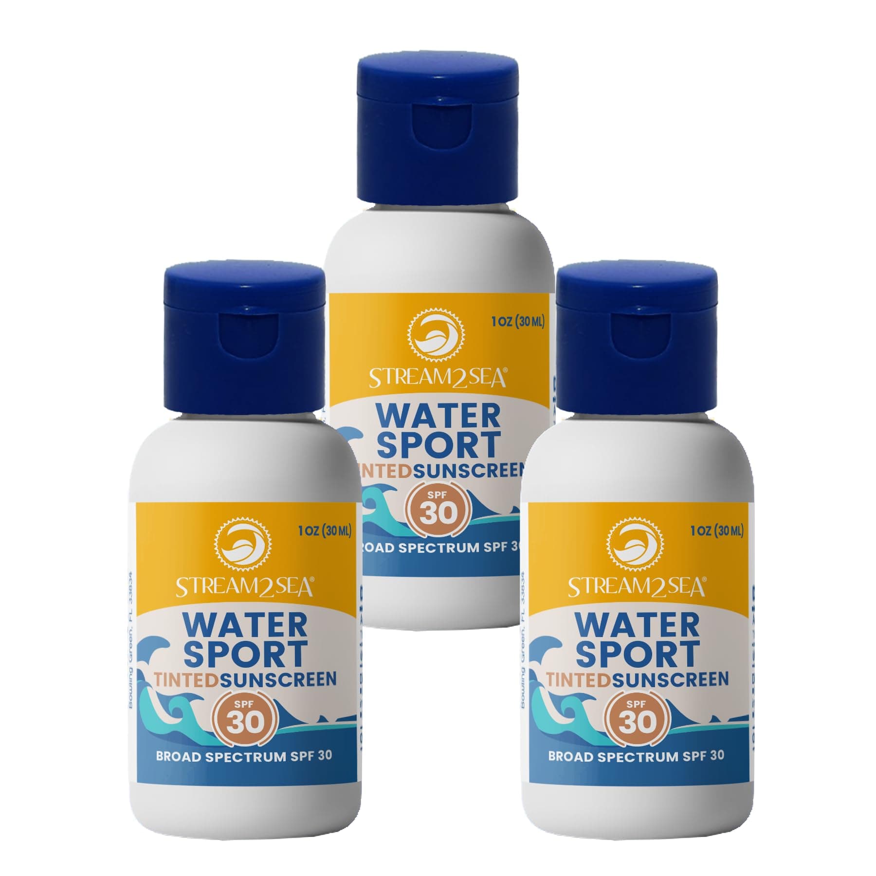 STREAM 2 SEA SPF 30 Tinted Sunscreen Biodegradable and Reef Safe, 1 Fl oz Pack of 3 Travel Size Paraben Free Non Greasy and Moisturizing Mineral Sunscreen For Face, Body Protection Against UVA & UVB
