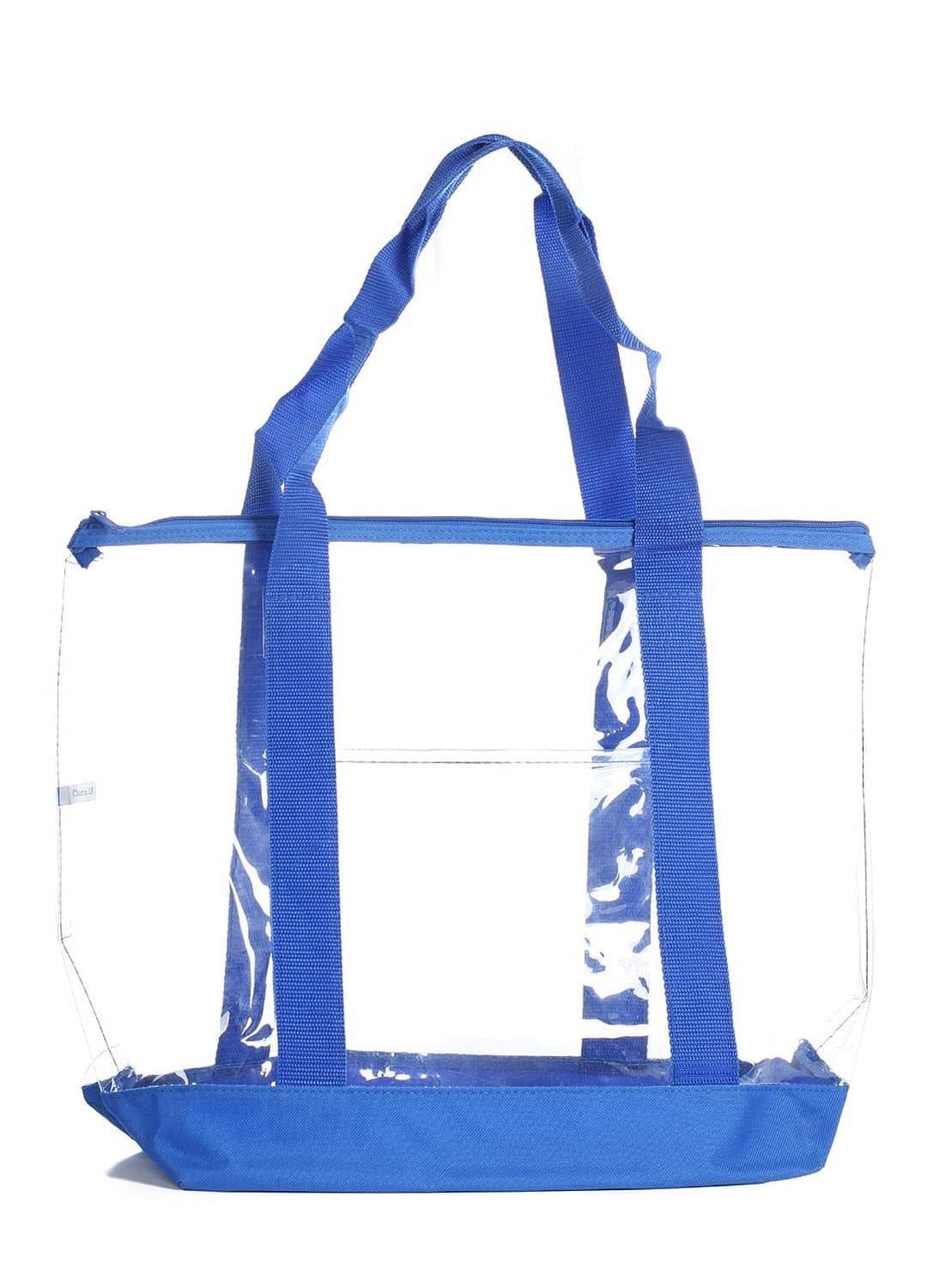 Large Clear Tote Bag with Zipper Closure (Blue)