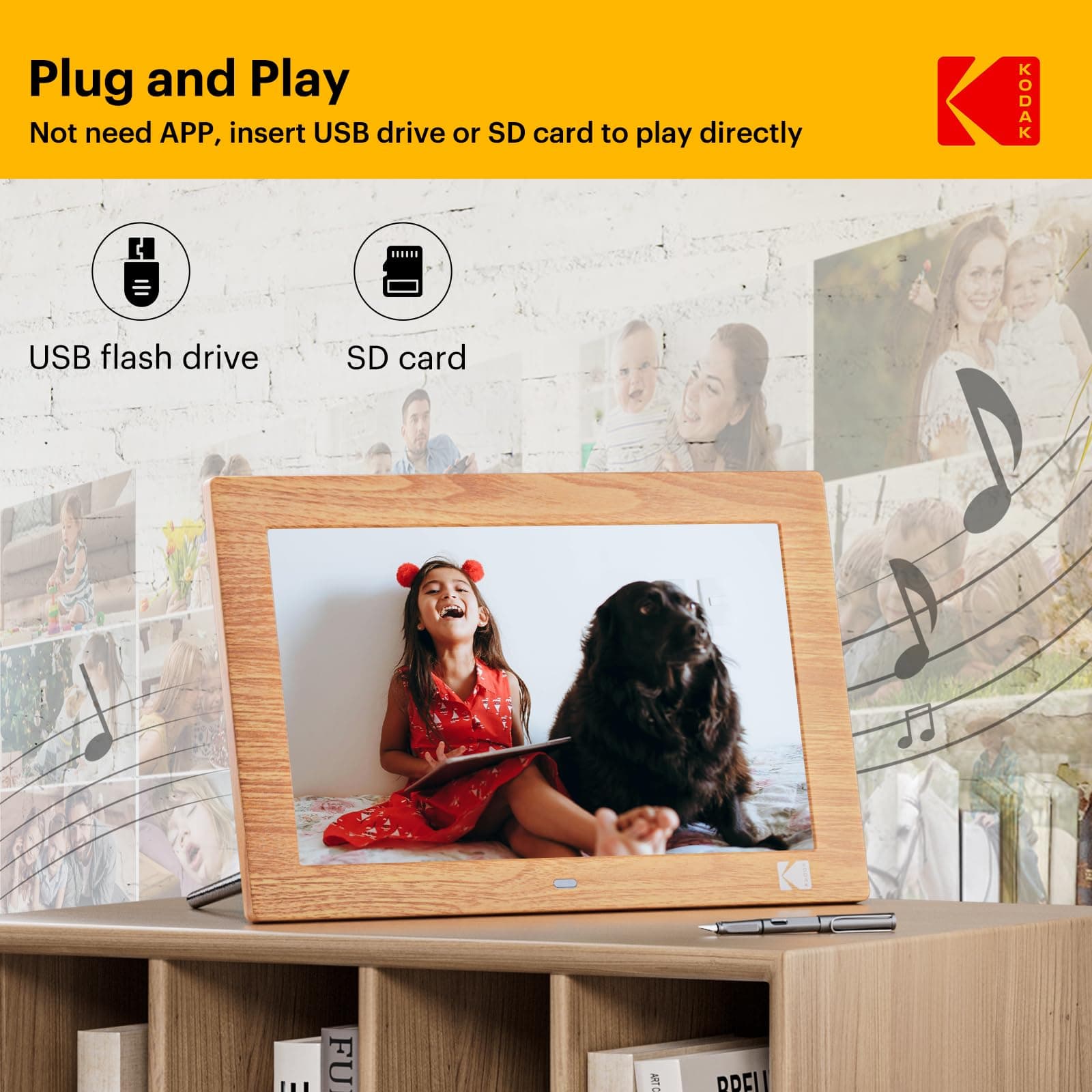 KODAK Digital Picture Frame with Remote Control, 10.1 Inch Digital Picture Frame with 1280x800 IPS HD, Wall Mountable Programmable Auto On/Off, NO WiFi