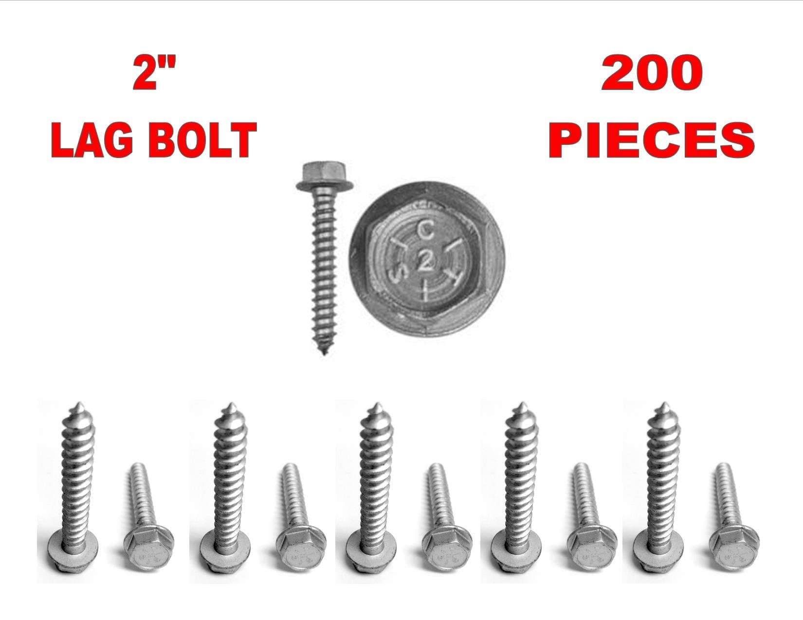 200 Pack 2" Inch 5/16 Hex Flange Washer Head Lag Bolt Screw DISH APROVED