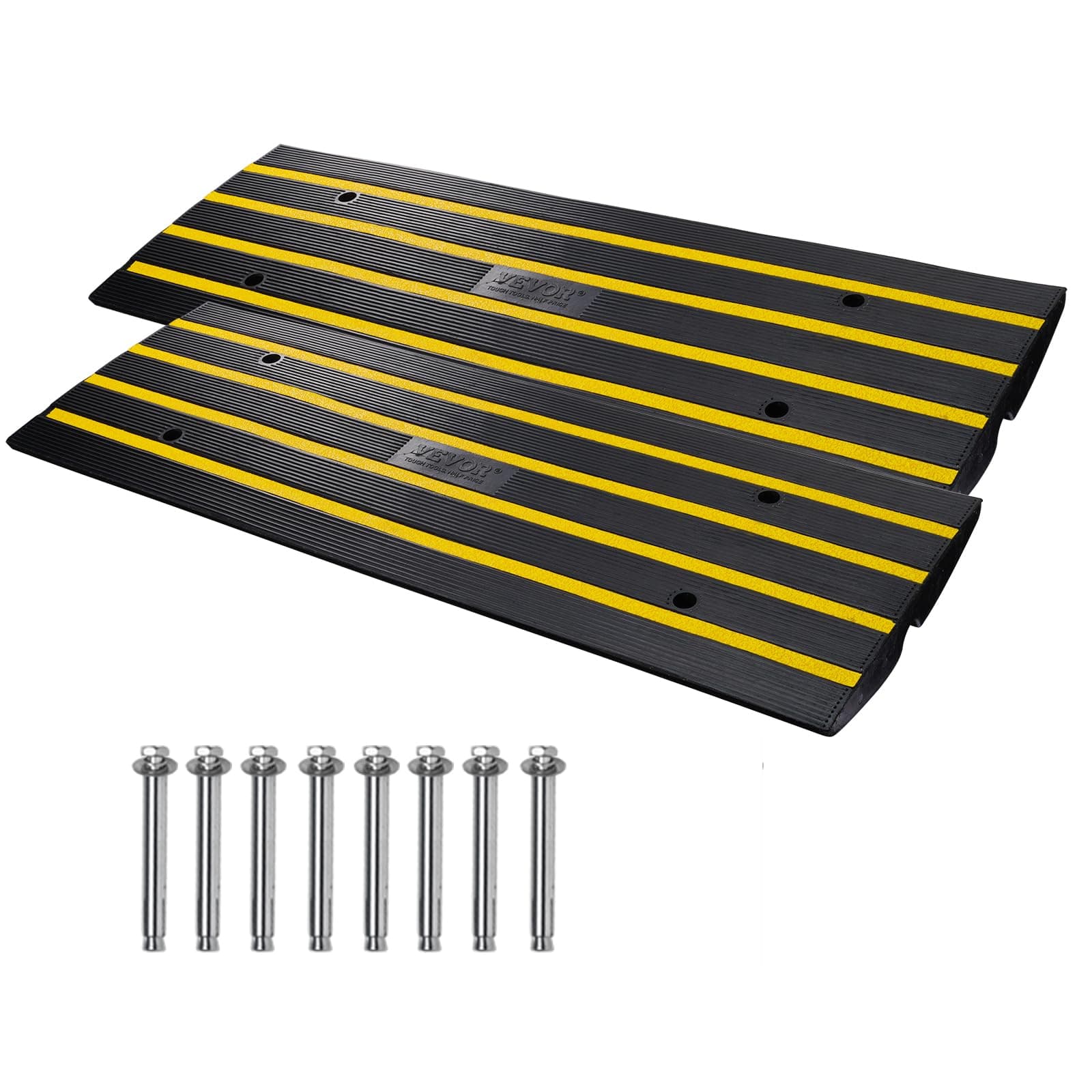 VEVOR Rubber Curb Ramps for Driveway, 2 Pack Threshold Bridge, 33069 lbs Load Capacity, 2.5" Rise, with Reflective Safety Strips, Ideal for Cars, RVs, Scooters and Motorcycles to Prevent Car Scraping