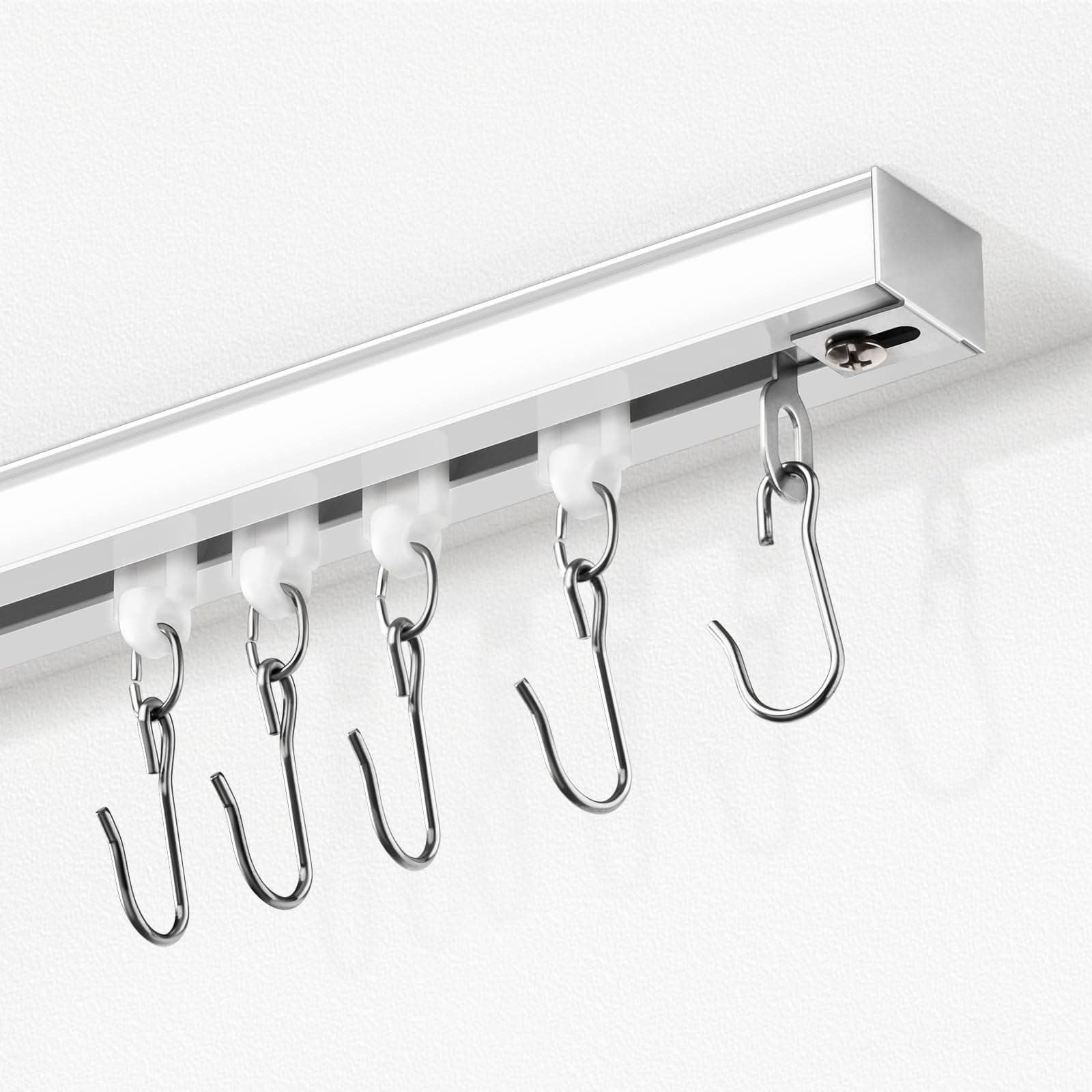Curtain Track, Ceiling Curtain Track with Roller Hooks, Ceiling Mount Rail Set for Room Divider, 6ft - 9ft (White)