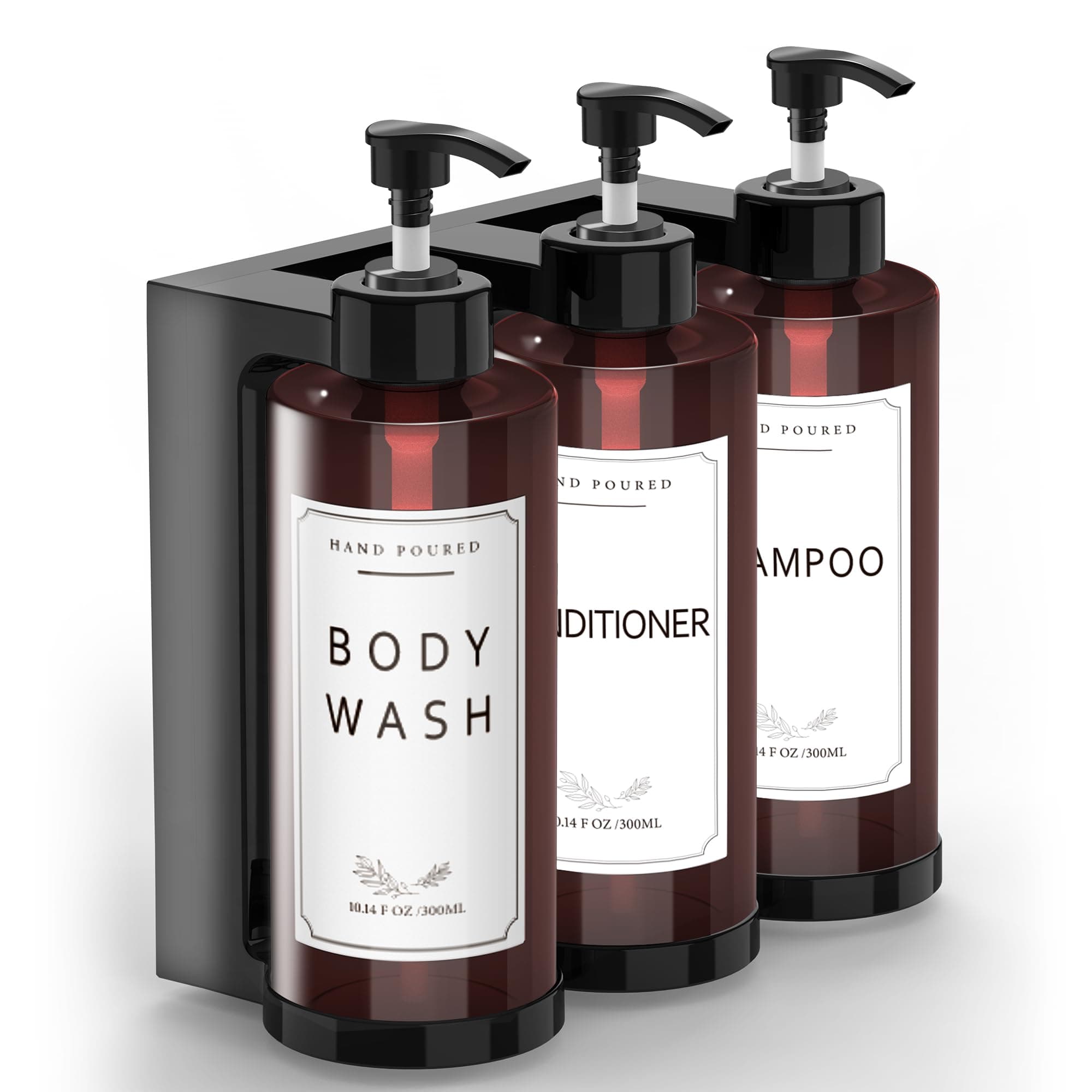 Plastic Soap Dispenser,Wall Mount Shower Pump,No-Drill Wall Mounted Shower Soap Dispenser,Shampoo and Conditioner Dispenser Modern Refillable Shampoo Pump Bottles for Shower Soap