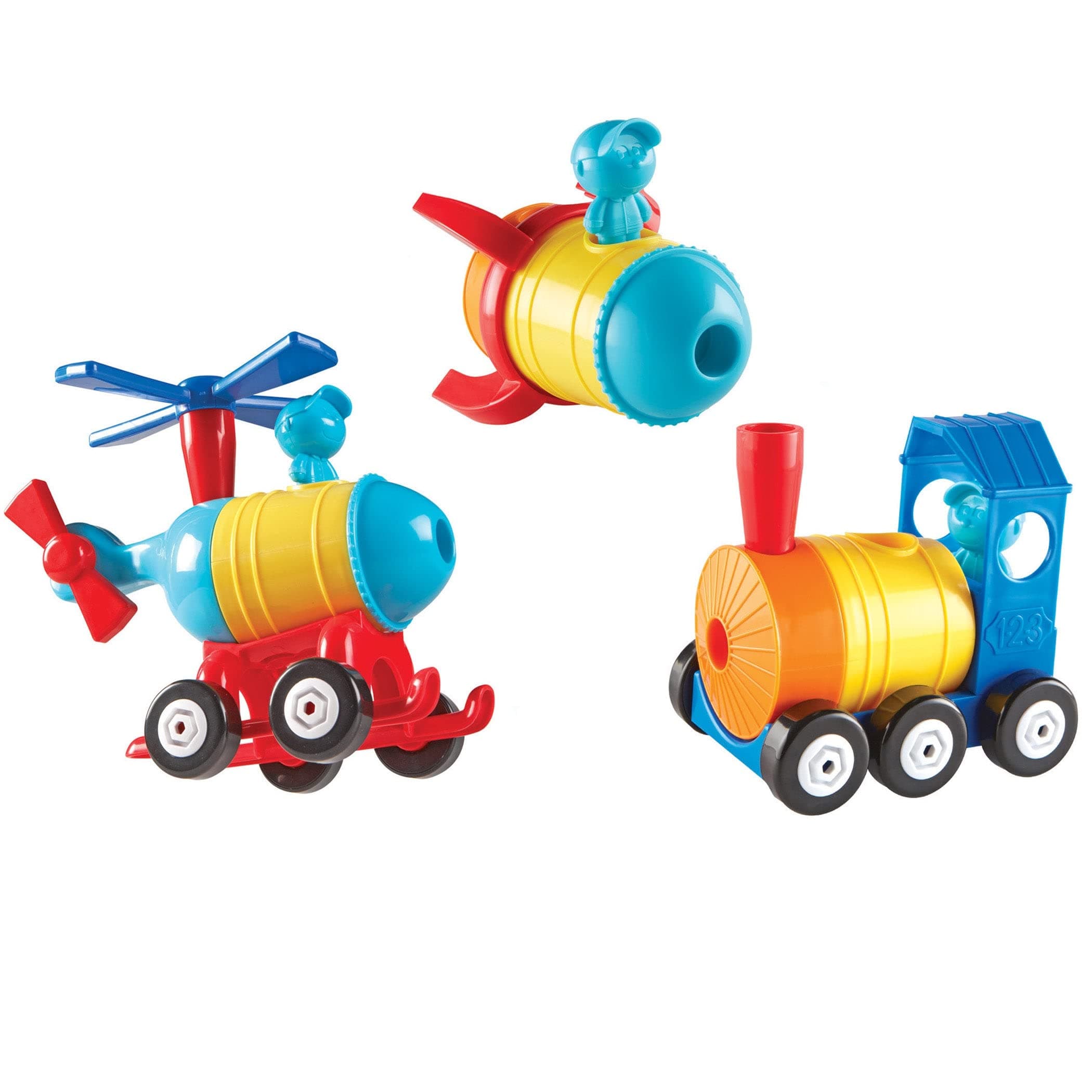Learning Resources 1-2-3 Build It Rocket Train-Helicopter, 15 Pieces
