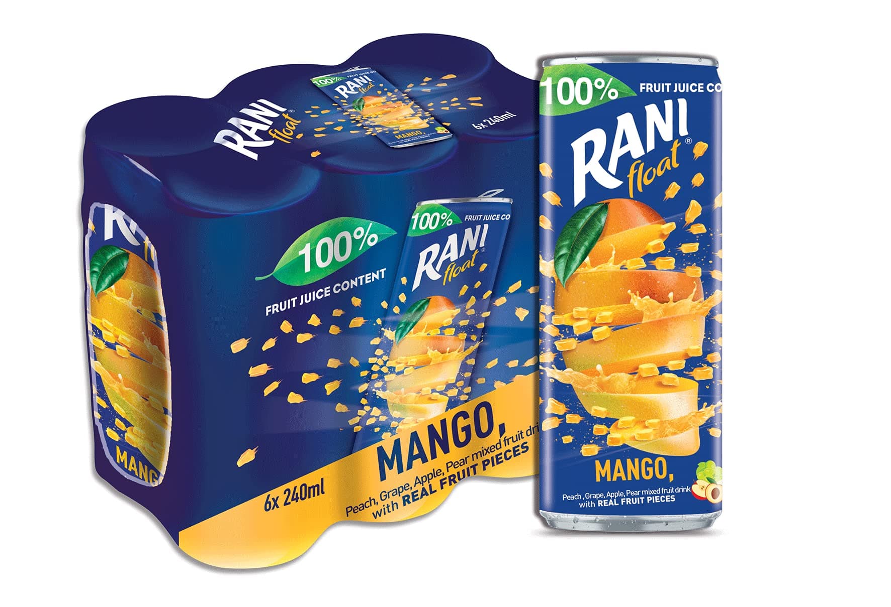 Rani Float Mango Fruit Juice Drink, 100% Fruit Juice Content with Real Mango Chunks, Imported from Dubai, No Added Sugar, No Artificial Colors, 8oz (Pack of 24)