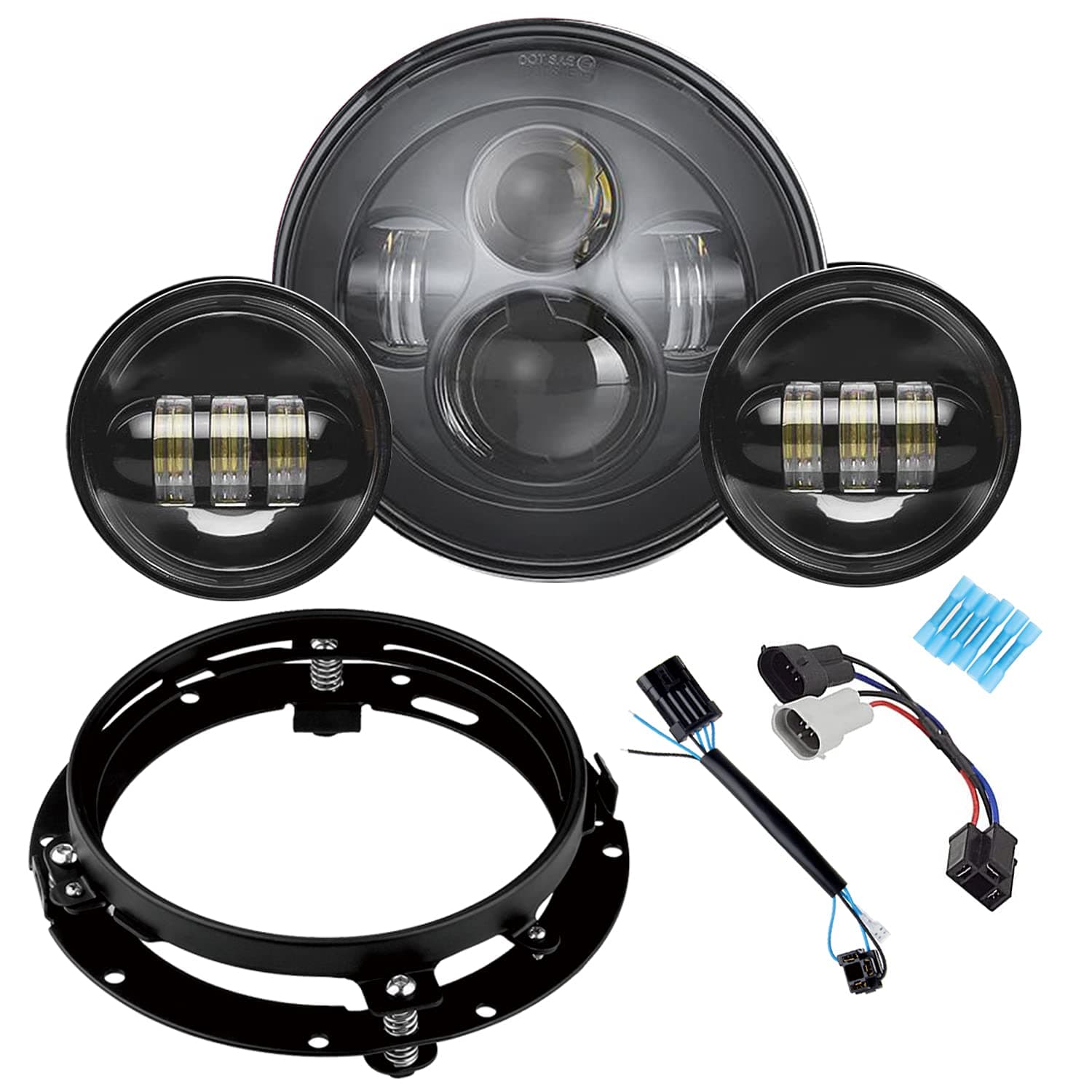 7'' BLACK LED HEADLIGHTS FOG LIGHTS COMBO with BRACKET