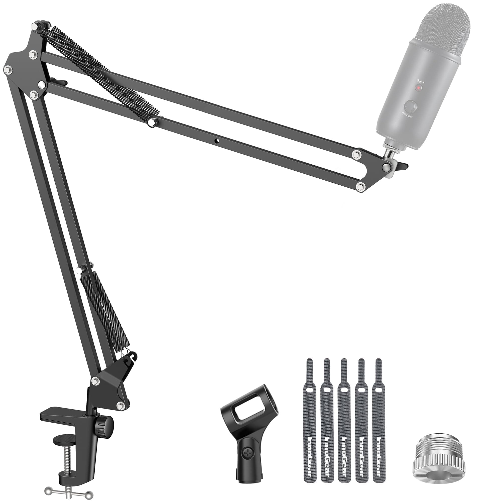 Boom Arm Microphone Mic Stand for Blue Yeti HyperX QuadCast SoloCast Snowball Fifine Shure SM7B and Other Mic, Extended Mic Arm (Black)