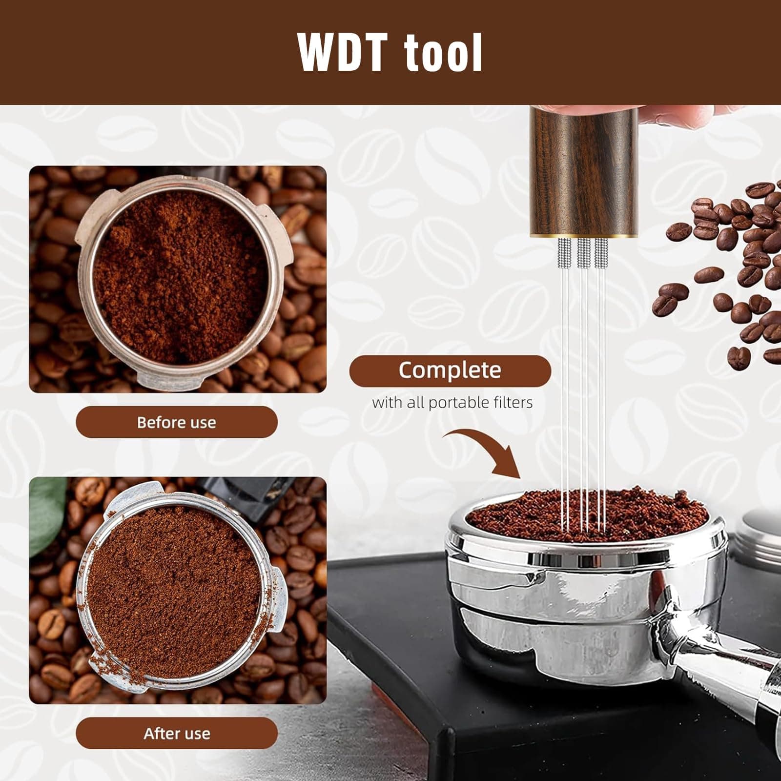 54mm Espresso Tamper Set 4-Piece, Walnut Spring Loaded Coffee Tamper with Stainless Steel Base, WDT Tool, Puck Screen and Silicone Mat, Fits for 53mm 54mm Portafilters, Gifts for Barista Coffee Lovers