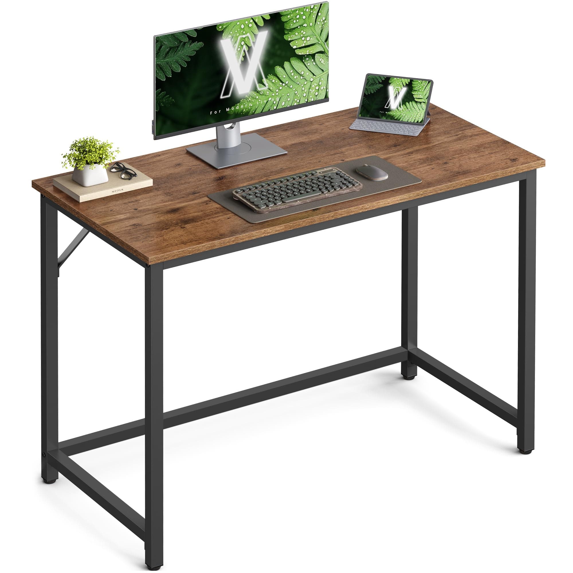 VASAGLE Computer Desk, 39-Inch Writing Desk, Home Office Small Study Workstation, Industrial Style PC Laptop Table, Simple Assembly, Steel Frame, Hazelnut Brown and Black ULWD041B03