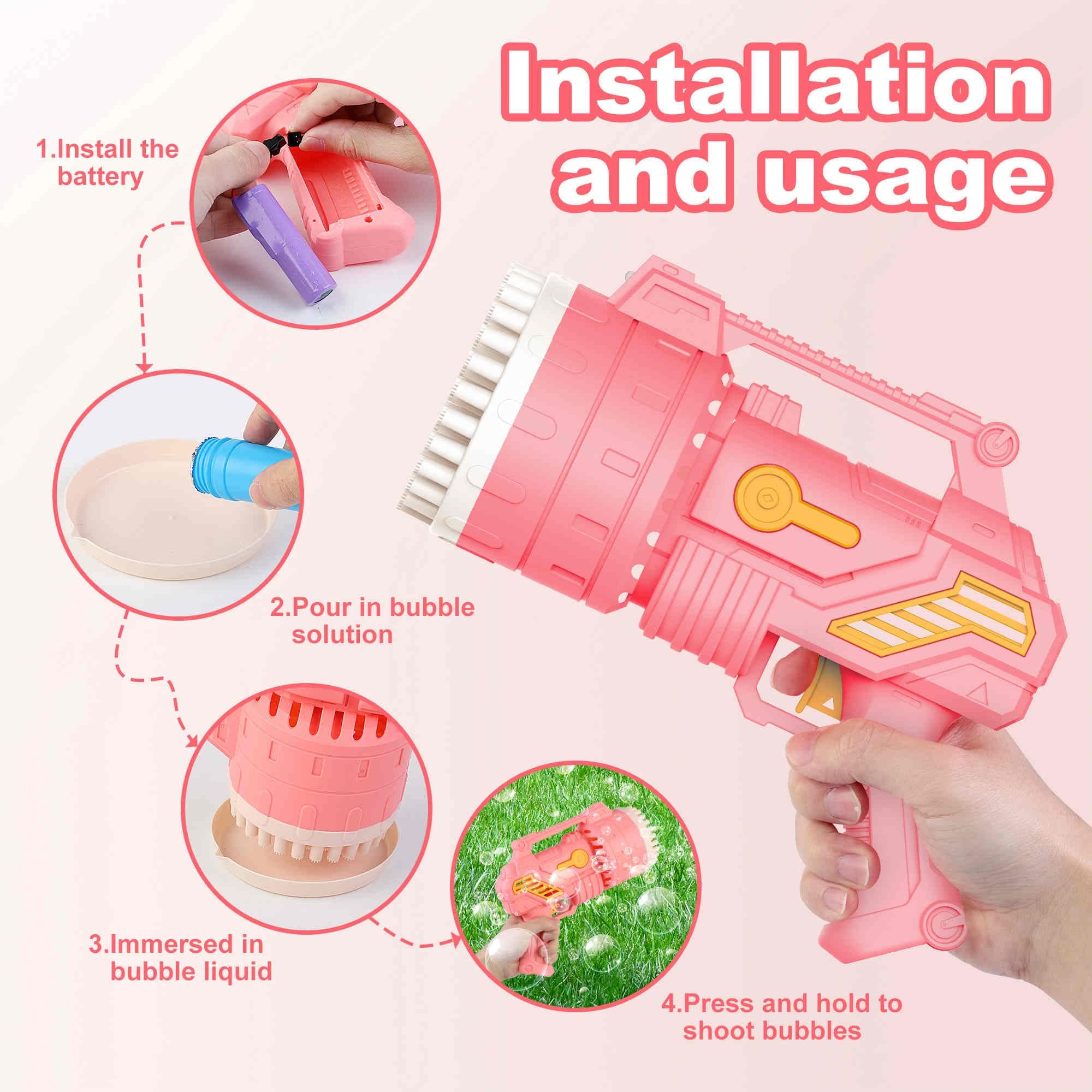 2-Pack Bubble Machine Gun,69 Holes Bubble Gun with Light,8 Bottles Bubble Solution Bubble Blower Maker for Kids Summer Outdoor Toy Wedding Party Birthday Gifts