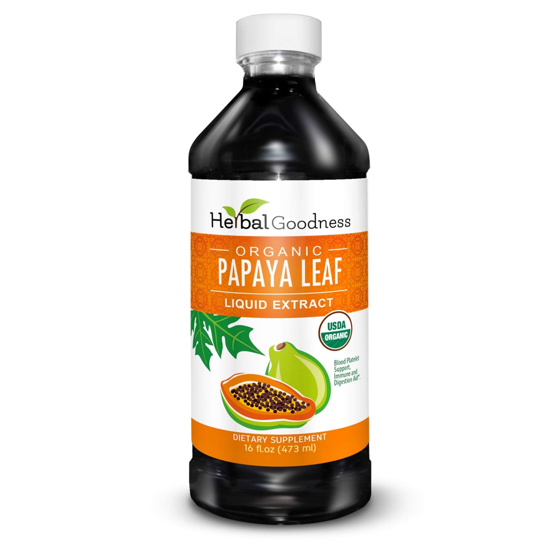 Papaya Leaf Extract Platelet Support - 15X Blood Platelet Boost, Bone Marrow & Spleen Support, Immune & Gut Health, Digestive Enzyme - Organic Kosher 16 oz Liquid Extract