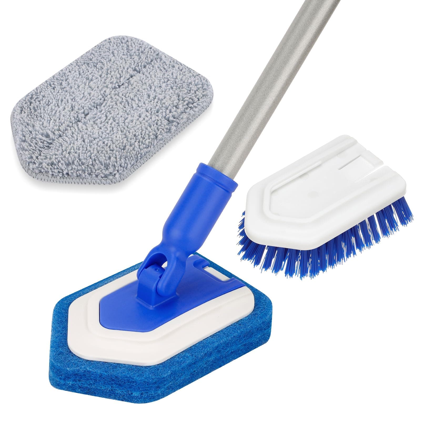 Lalafancy Shower Brush Scrubber with Long Extendable Handle 46' -2in-1 Tub and Tile Cleaning Brush Interchangeable Scrub Brush Attachment for Cleaning Bathroom Shower Bathtub Floor