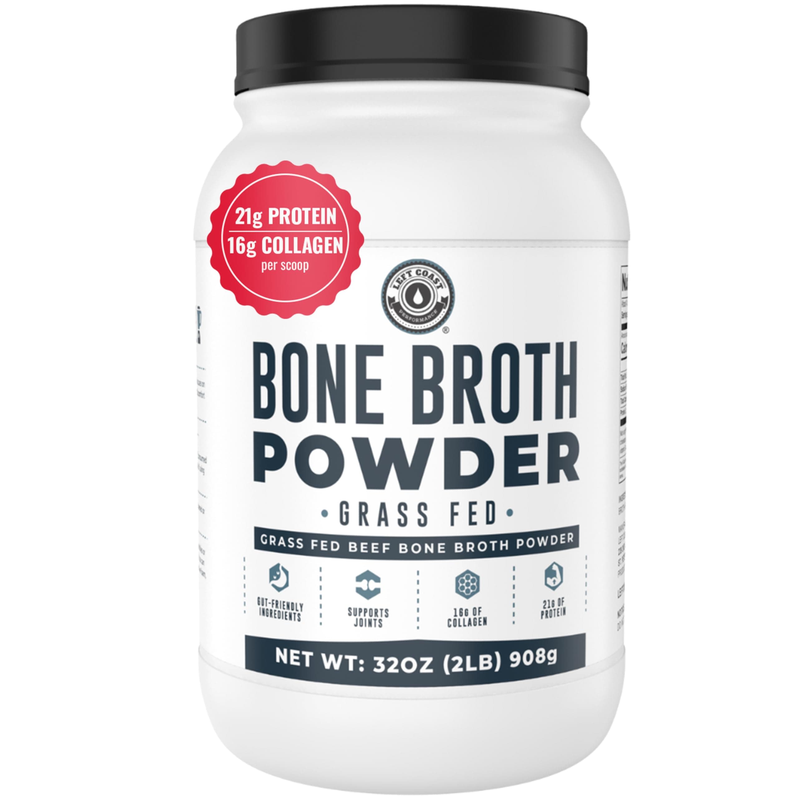 Bone Broth Powder, 2lb Pure Grass Fed Beef Bone Broth Protein Powder. Unflavored, Contains Collagen, Glucosamine & Gelatin, Paleo, Keto, Gut-Friendly, Non-GMO, Dairy Free. 32oz