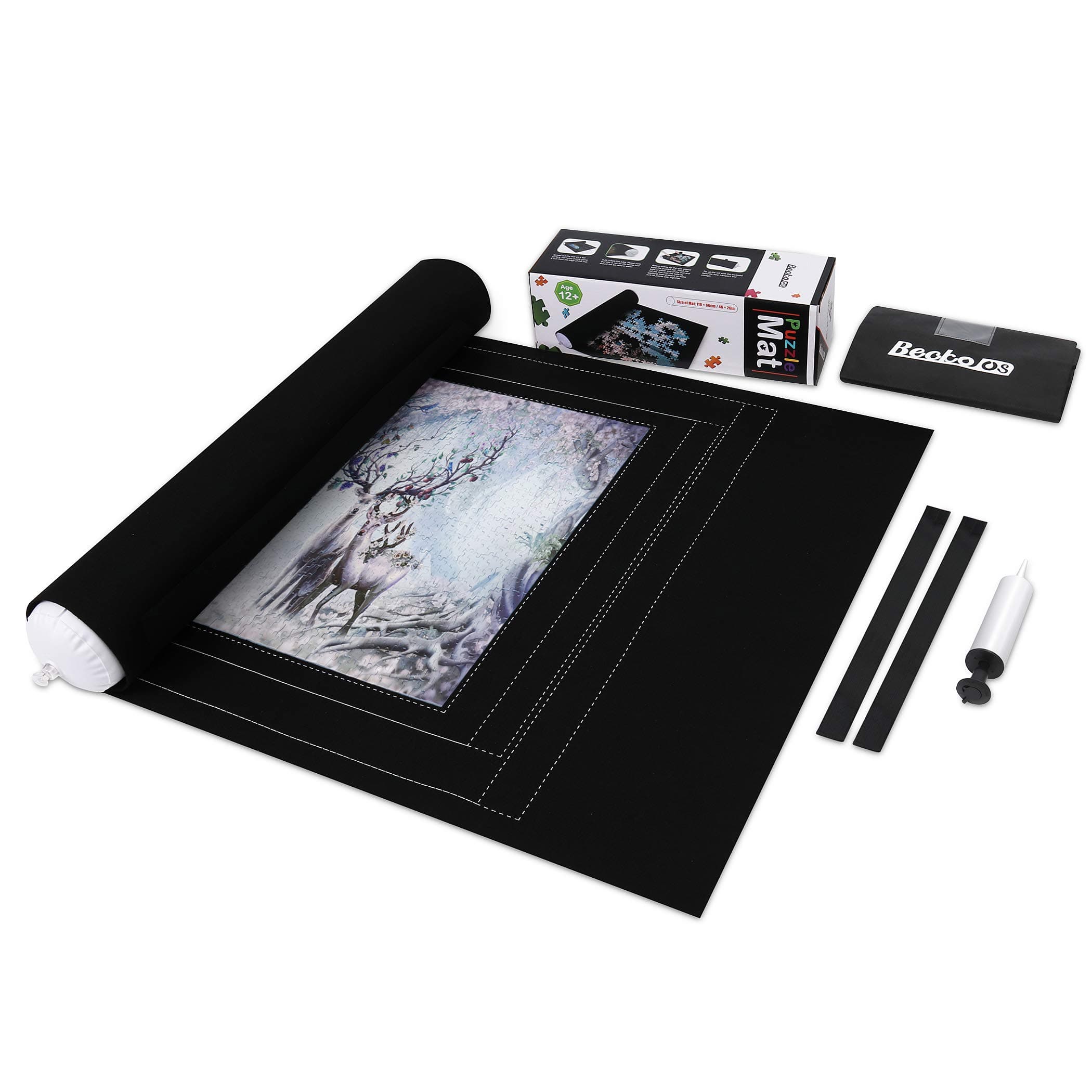 Becko US Puzzle Roll Jigsaw Storage Felt Mat with Frame Lines, Jigroll Up to 1,500 Pieces, Felt Lightweight Material for Jigsaw Puzzle Player, Box with Drawstring Storage Bag