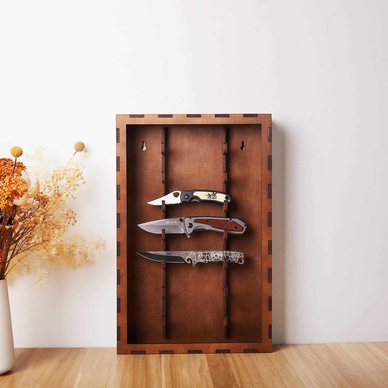 LZLPACKING pocket knife display case - Knife Stand for Collections -Pocket Knife Shelf - rustic knife barn Military Folding Knife Shadow Box Wall Cabinet