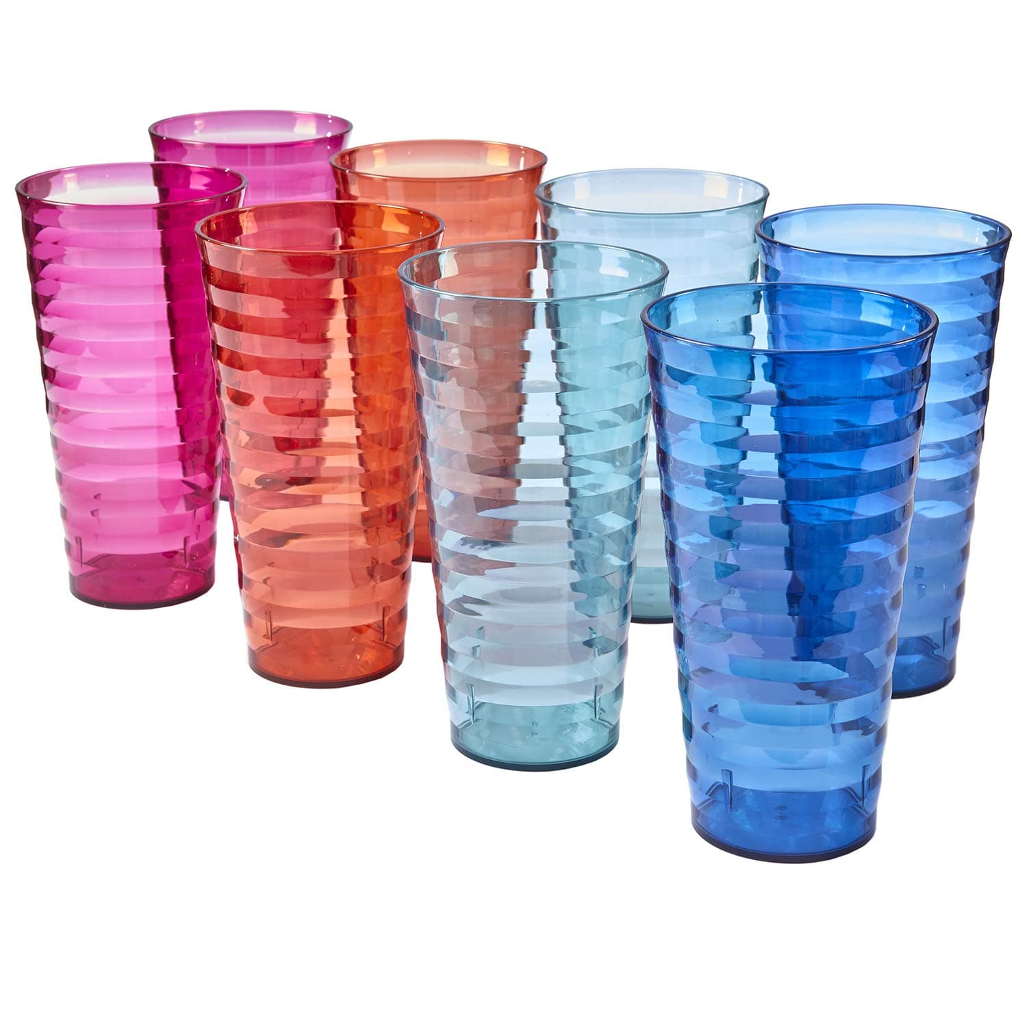 Splash Break-resistant Plastic 28oz Iced Tea Cup Tumblers - Set of 8 in 4 Assorted Colors
