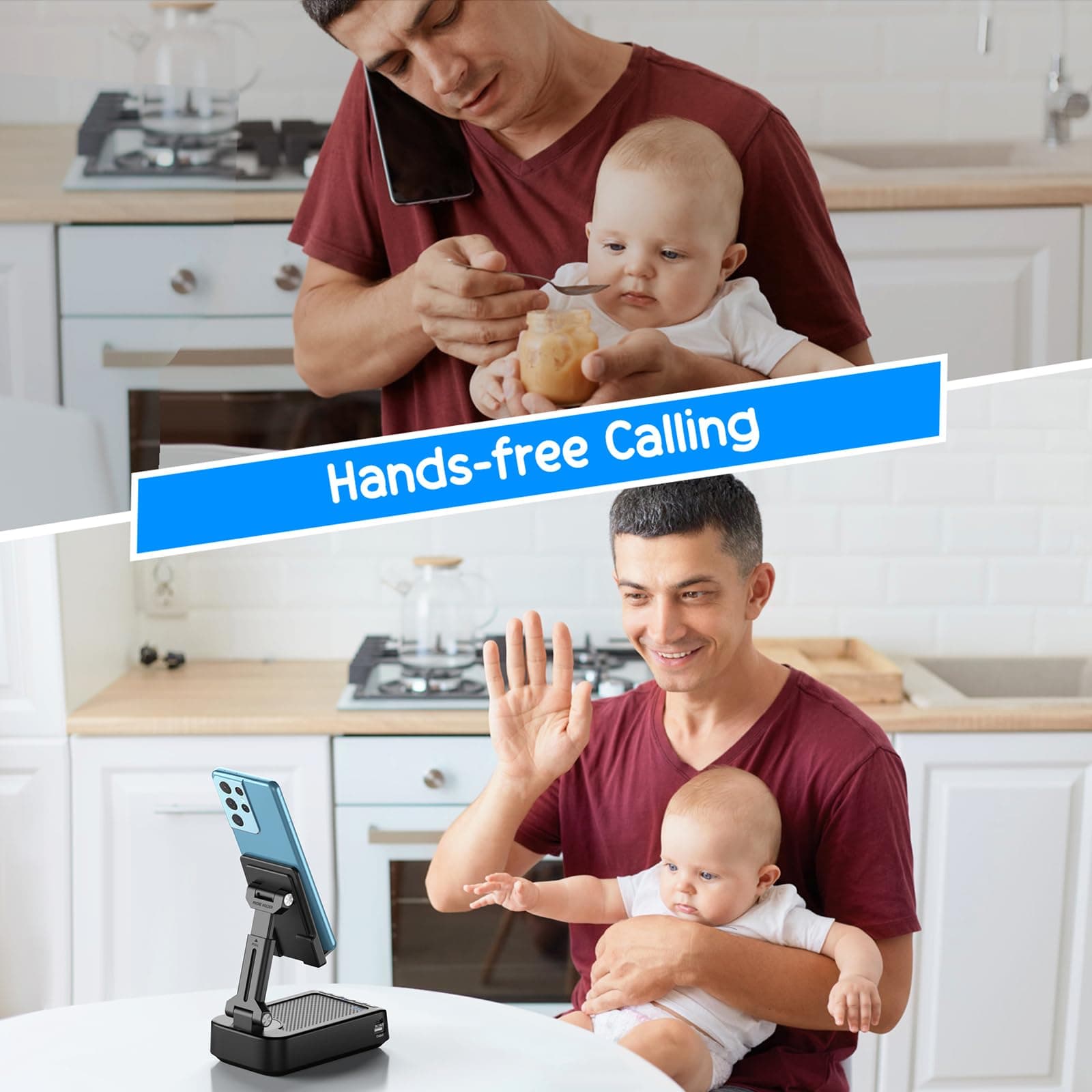 TechGlow 3 in 1 Foldable Cellphone Stand with Bluetooth Speaker, Power Bank & 360° Rotatable Phone Holder for Smartphones & Tablets (4-13"), Black, Unisex