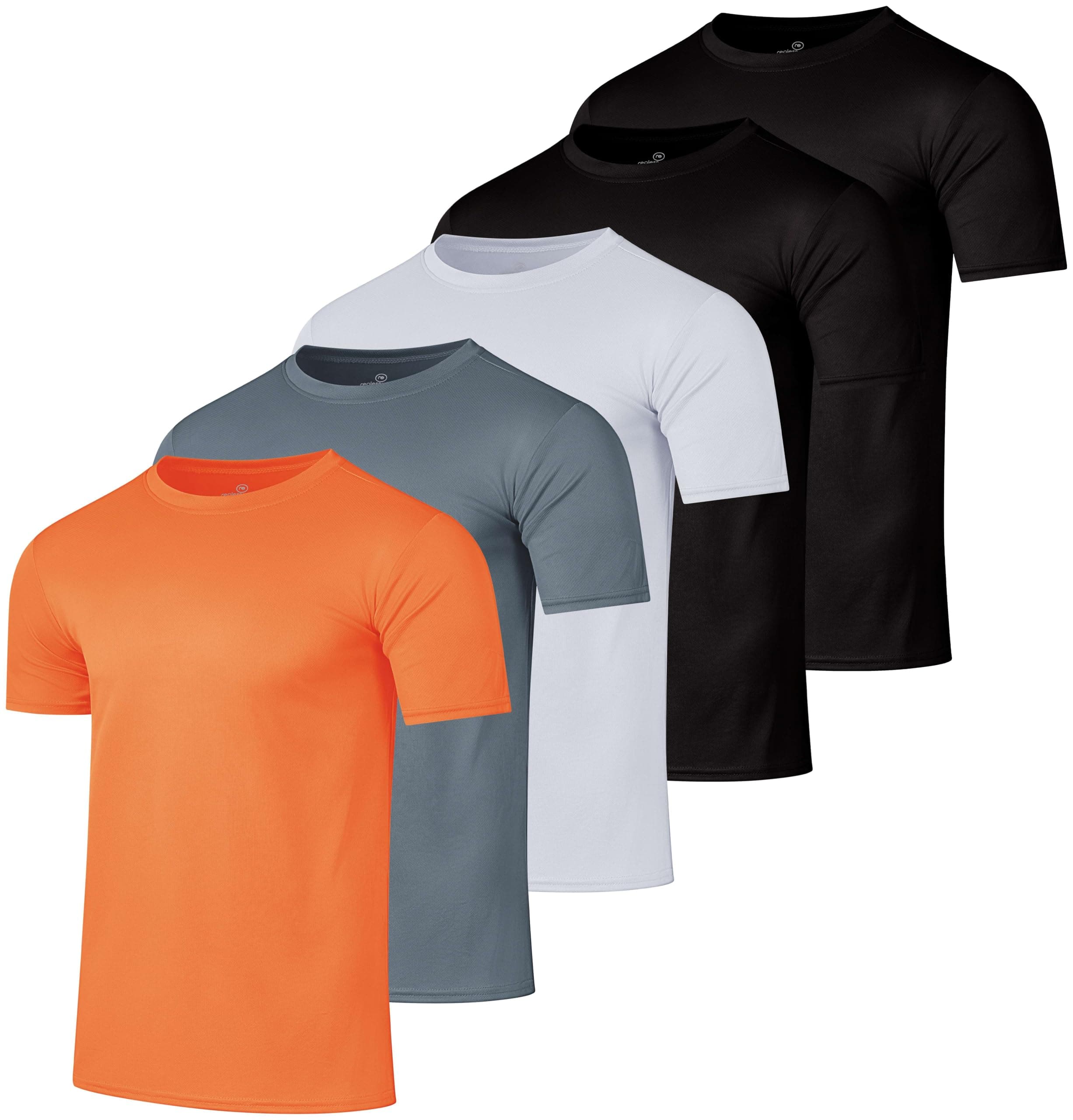 5 Pack: Men’s Mesh Performance Quick Dry Stretch Breathable Short Sleeve Tech Crew Shirt (Available in Big & Tall)