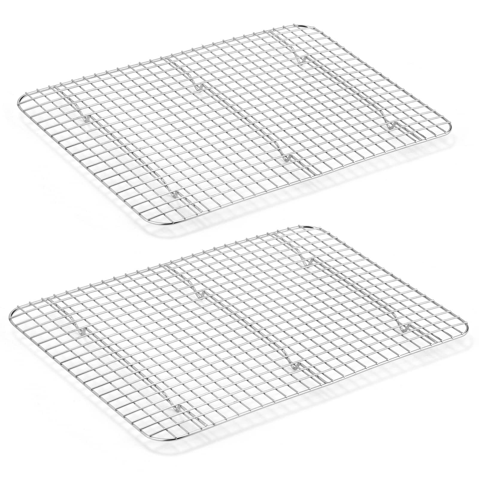 Cooling Rack Set of 2, E-far Stainless Steel Baking Rack for Oven Roasting Cooking Bacon Cooling Cookie Cake, 15.3” x 11.2” Metal Bakeable Mesh Grilling Wire Racks, Non-toxic & Dishwasher Safe