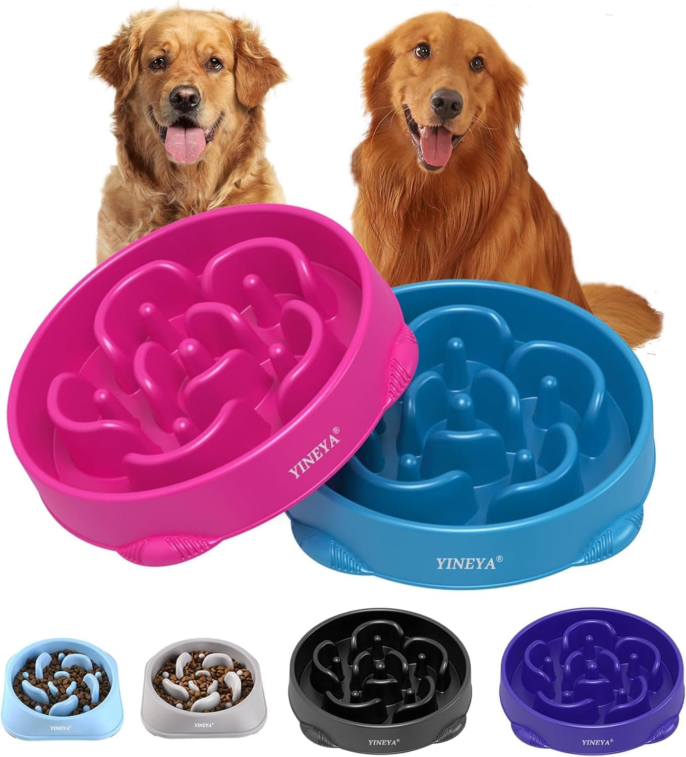 Slow Feeder Dog Bowl Interactive Bloat Stop Fun Alternative Non Slip Dog Slow Food Feeding Pet Bowl Slow Eating(Rose Red, Dark Blue