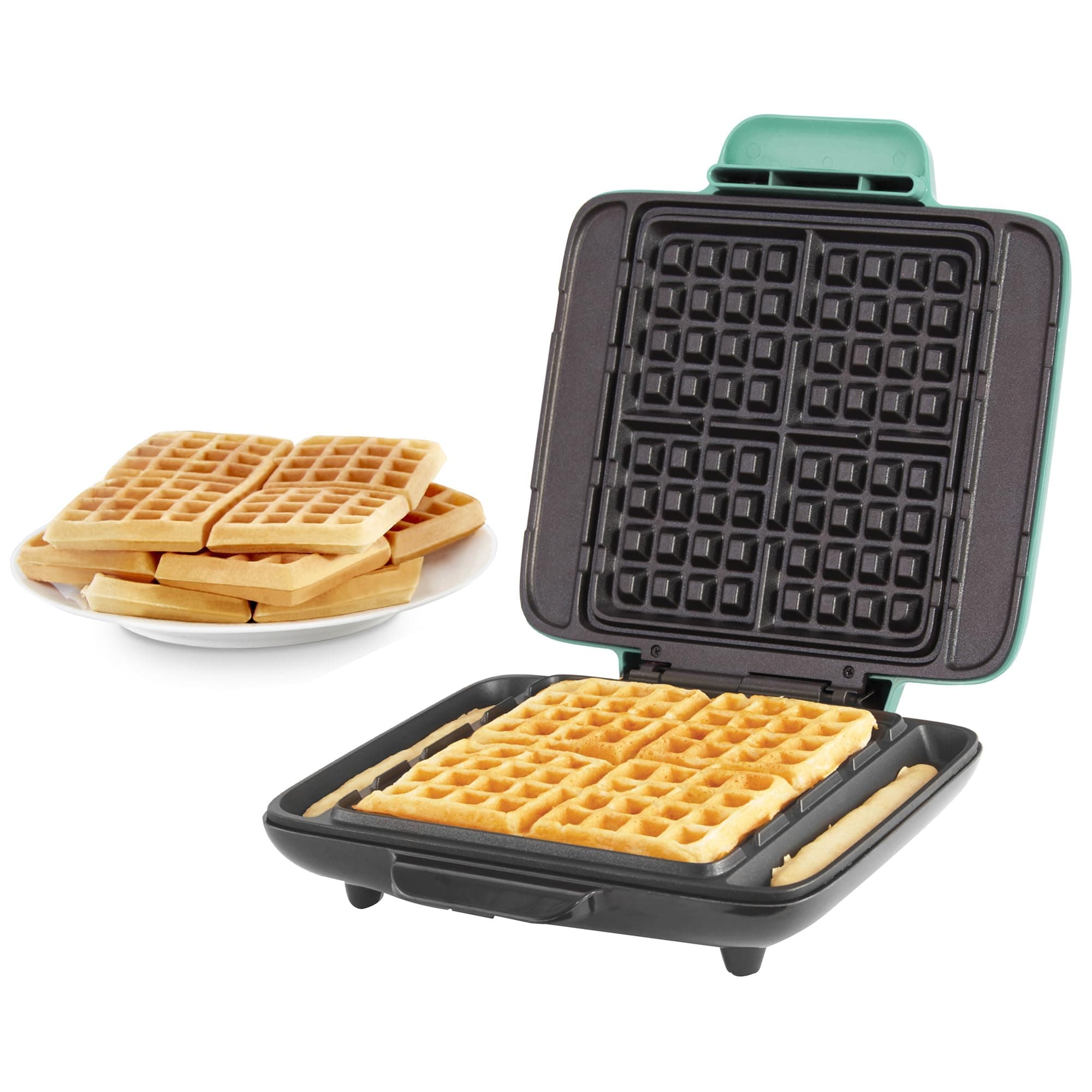 DASH No-Drip Waffle Maker: Waffle Iron 1200W + Waffle Maker Machine For Waffles, Hash Browns, or Any Breakfast, Lunch, & Snacks with Easy Clean, Non-Stick + Mess Free Sides - Aqua