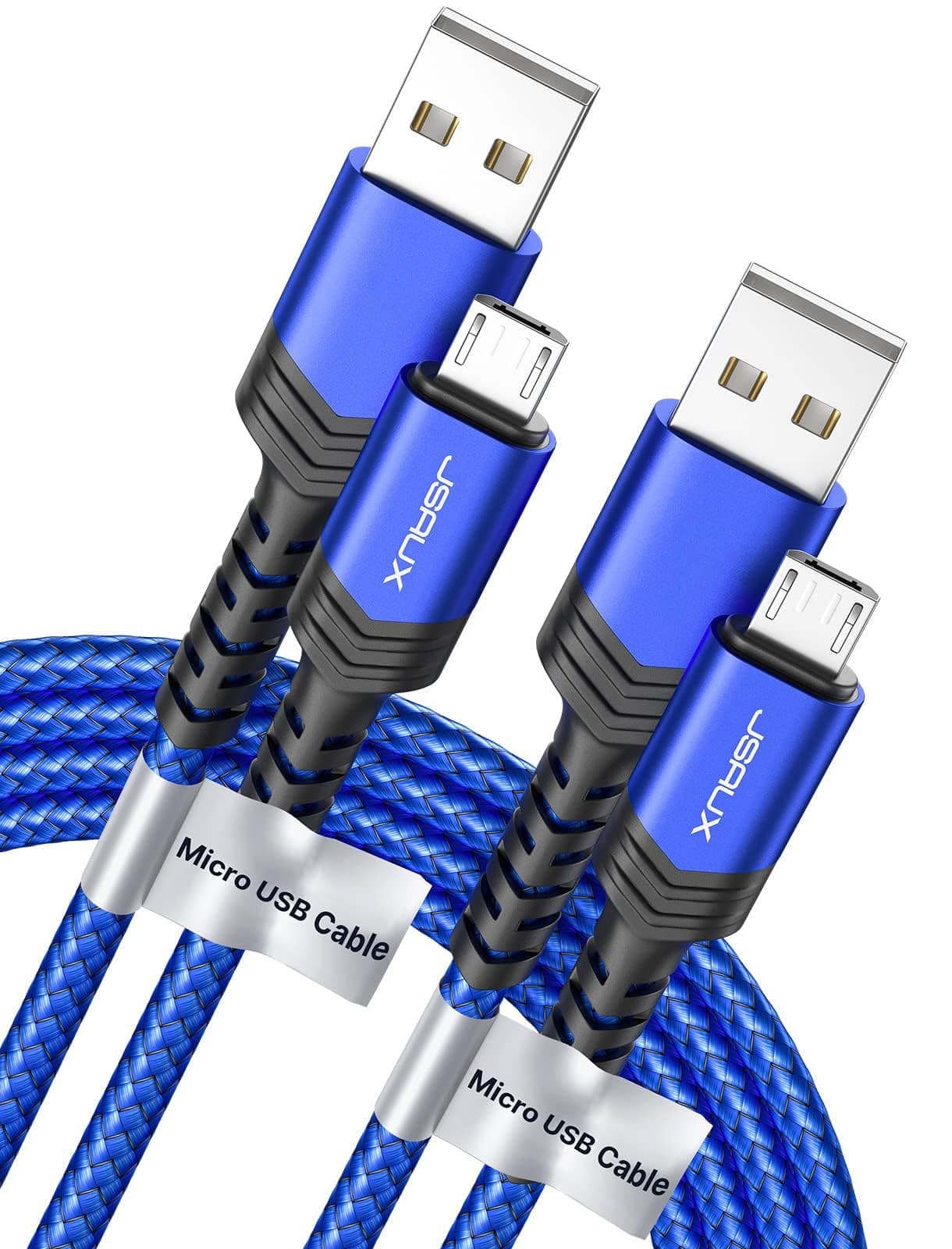 JSAUX Micro USB Cable Charger for Android , (2-Pack 2M) Micro USB Charging Cable Nylon Braided, Kindle Charger Cord Replacement Compatible with Galaxy S7 S6 J7 Edge Note 5, Kindle, MP3 - Blue