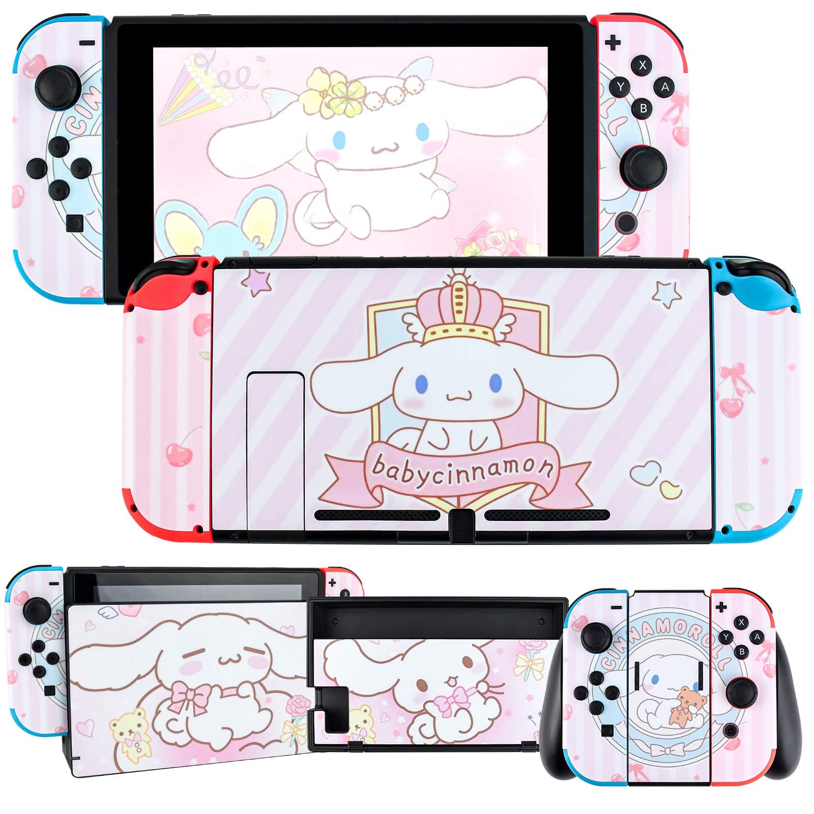 DLseego Switch Skin Sticker Pretty Pattern Full Wrap Skin Protective Film Sticker Design for Switch-Pink Dog