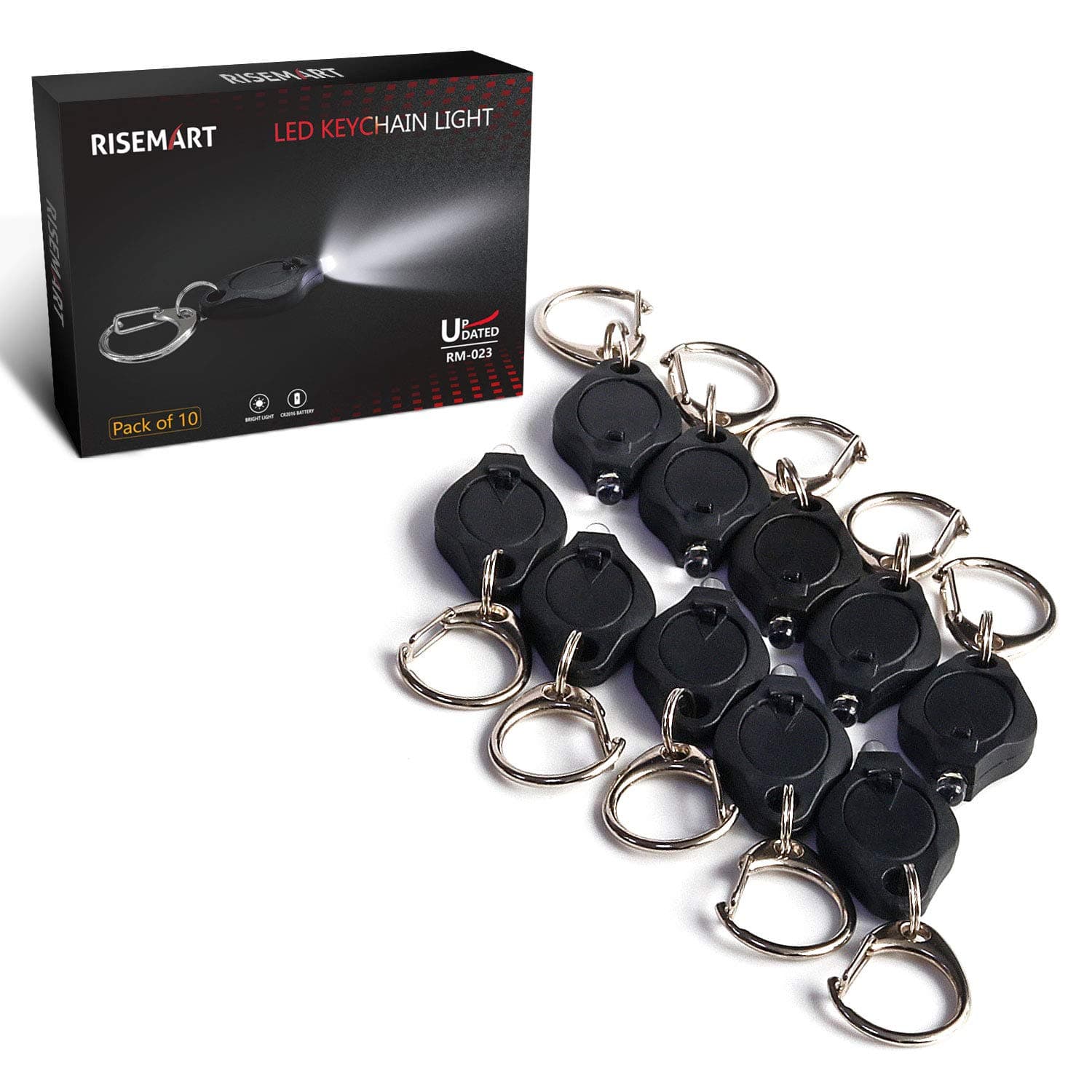RISEMART Mini LED Keychain Flashlight, 10 Pack Bright Tiny Light, Black Bright led Keychain Flashlight, Batteries Included