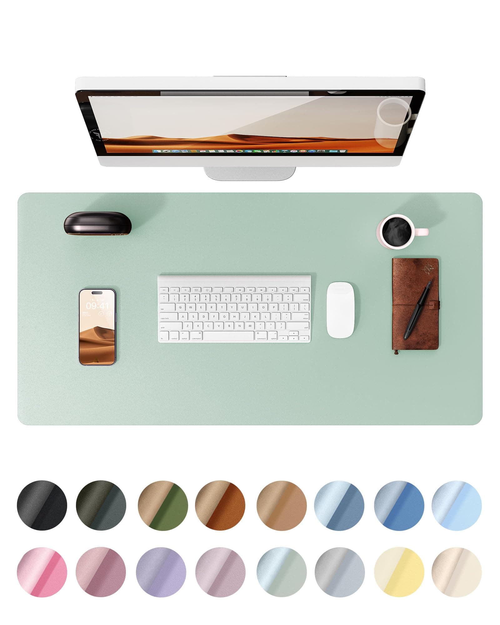 YSAGi Leather Desk Pad Protector, Office Desk Mat, Large Mouse Pad, Non-Slip PU Leather Desk Blotter, Laptop Desk Pad, Waterproof Desk Writing Pad for Office and Home (23.6" x 13.8", Pale Green)