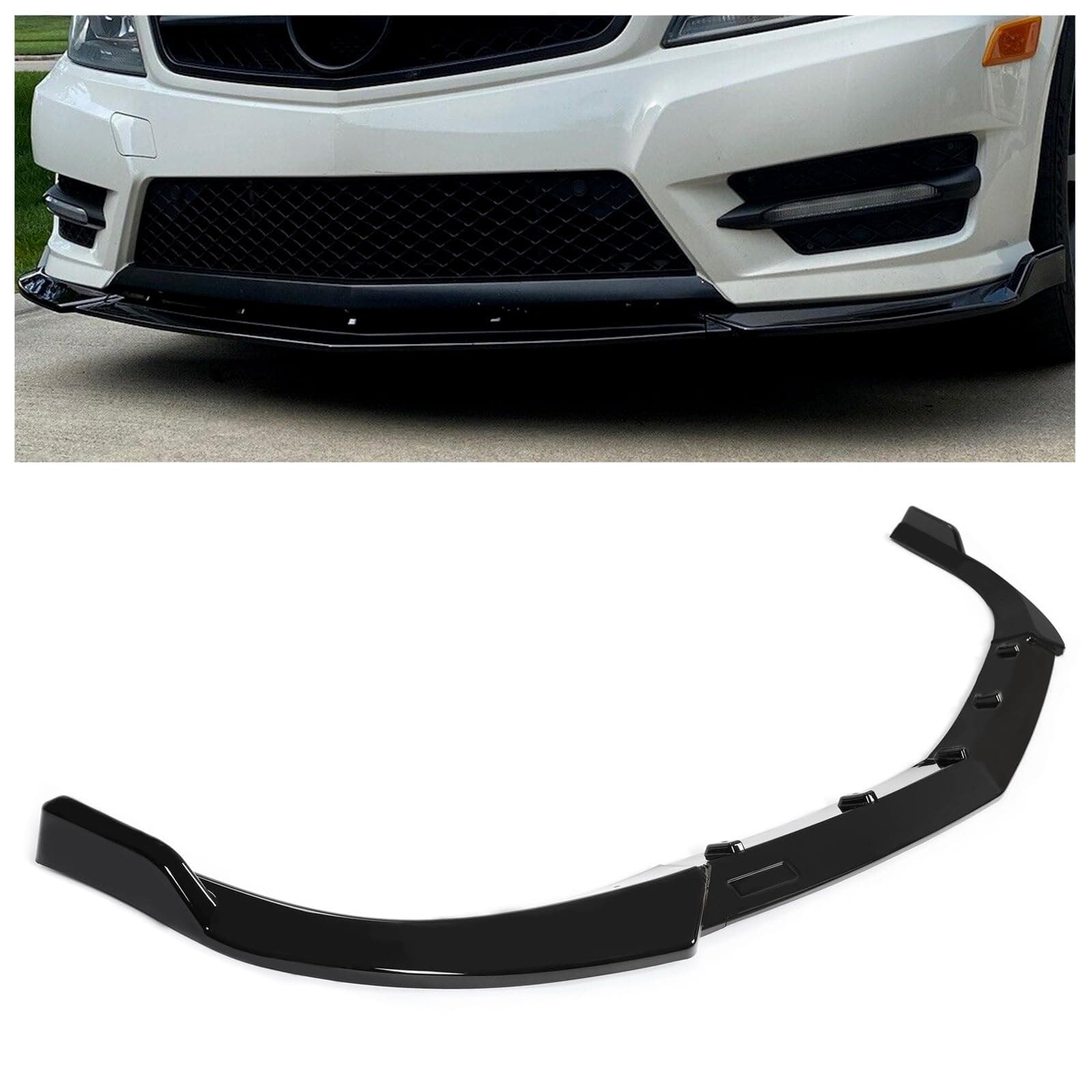 KUAFU 3Pcs Front Bumper Lip Splitter Compatible with 2012-2014 Mercedes Benz W204 C180 C200 C220 C250 C300 Sport Models Under Chin Spoiler Air Dam (Black)