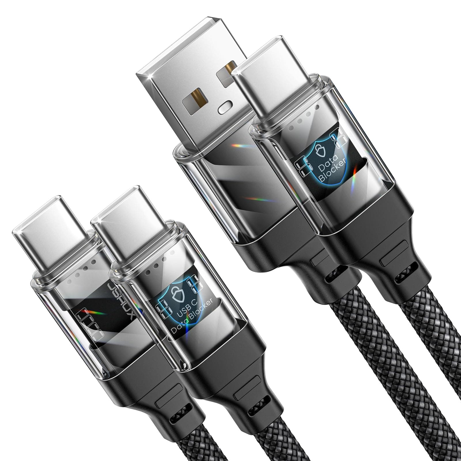 JSAUX Data Blocker Dual Charge-Only Cable Set, 100W USB C to USB C Cable Fast Charging 6.6ft & USB A to USB Cable 6.6ft, Type C Charging Cord Compatible with iPhone 16 15 Pro Max, Samsung Galaxy S24