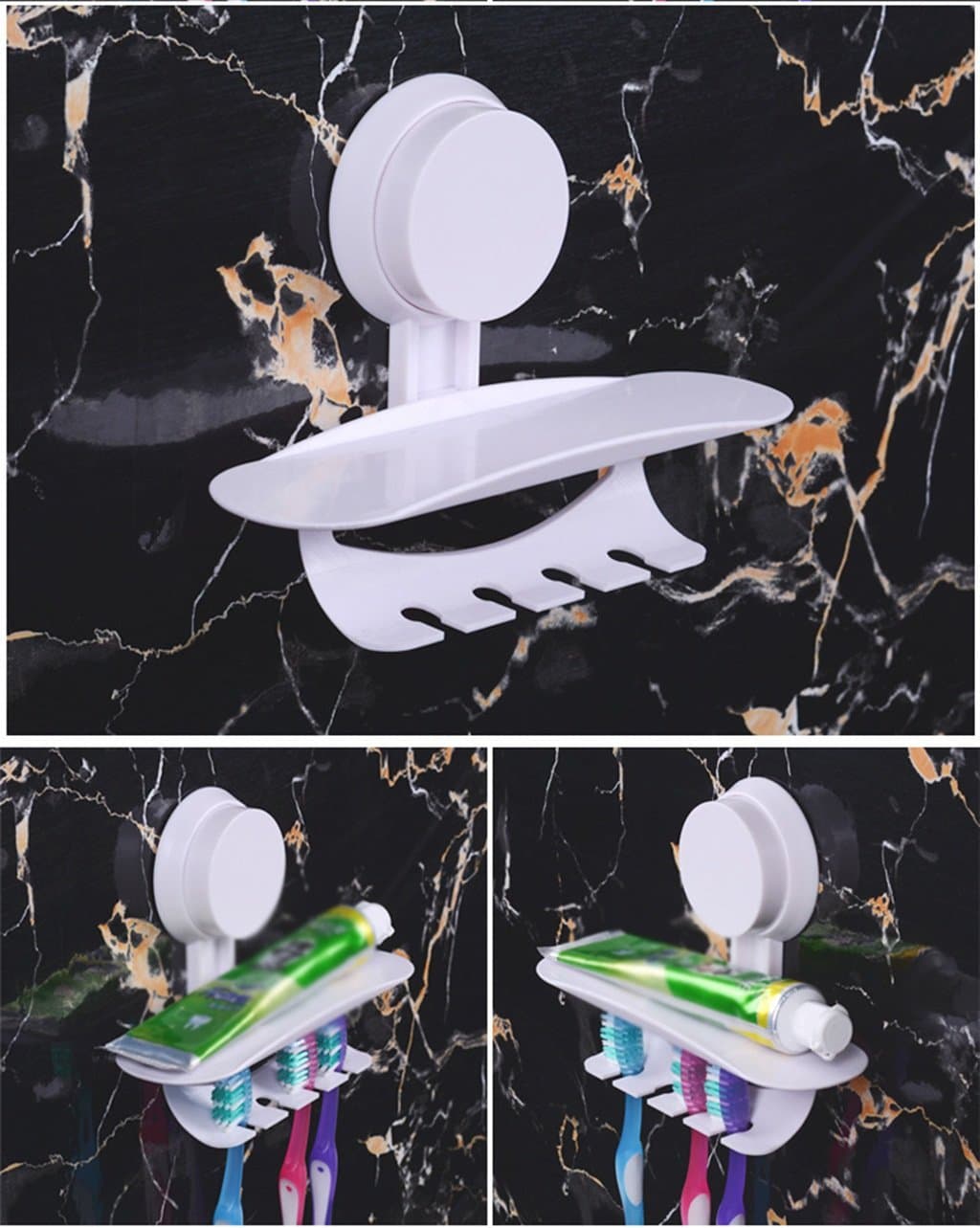 YZWJ DFHHG Shelf, Sucker Toothbrush holder Creative combination toothpaste Storage rack Multifunction Strong Sucker Shelf Durable (Color : White)