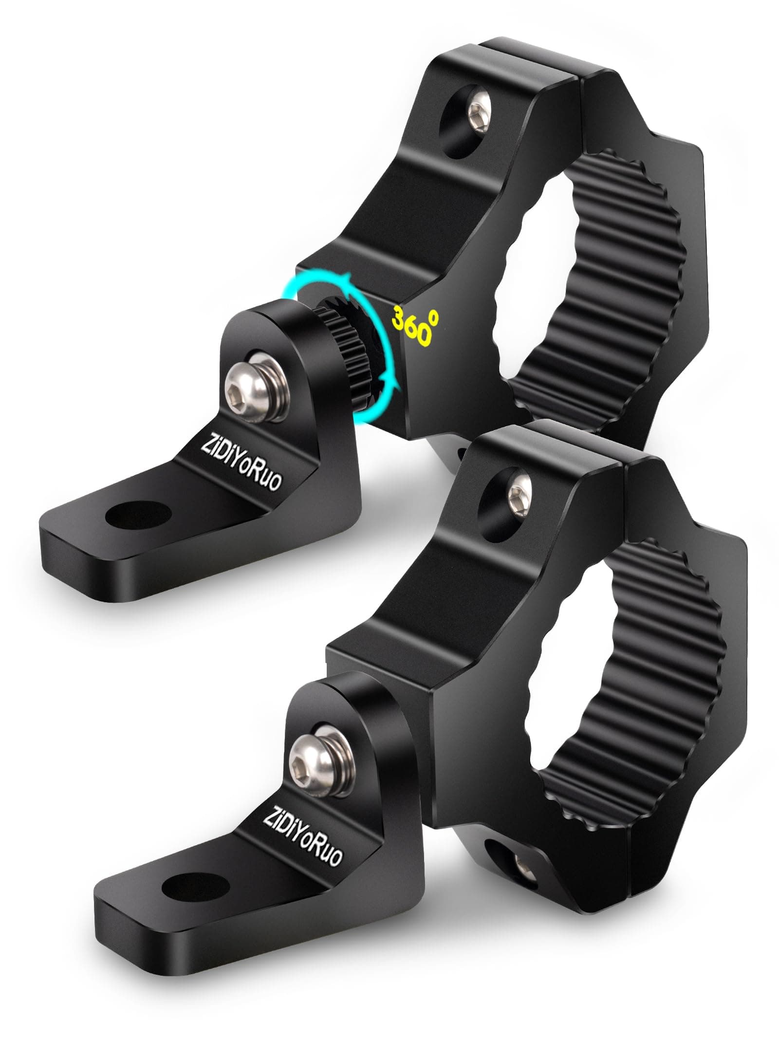 Light Mounting Brackets - 360° Roll Bar Mounts for 1.75"-2" Bars, Aluminum Alloy Brackets for Fog, Driving LED Lights on UTV/ATV/Jeep/Truck. 2pcs