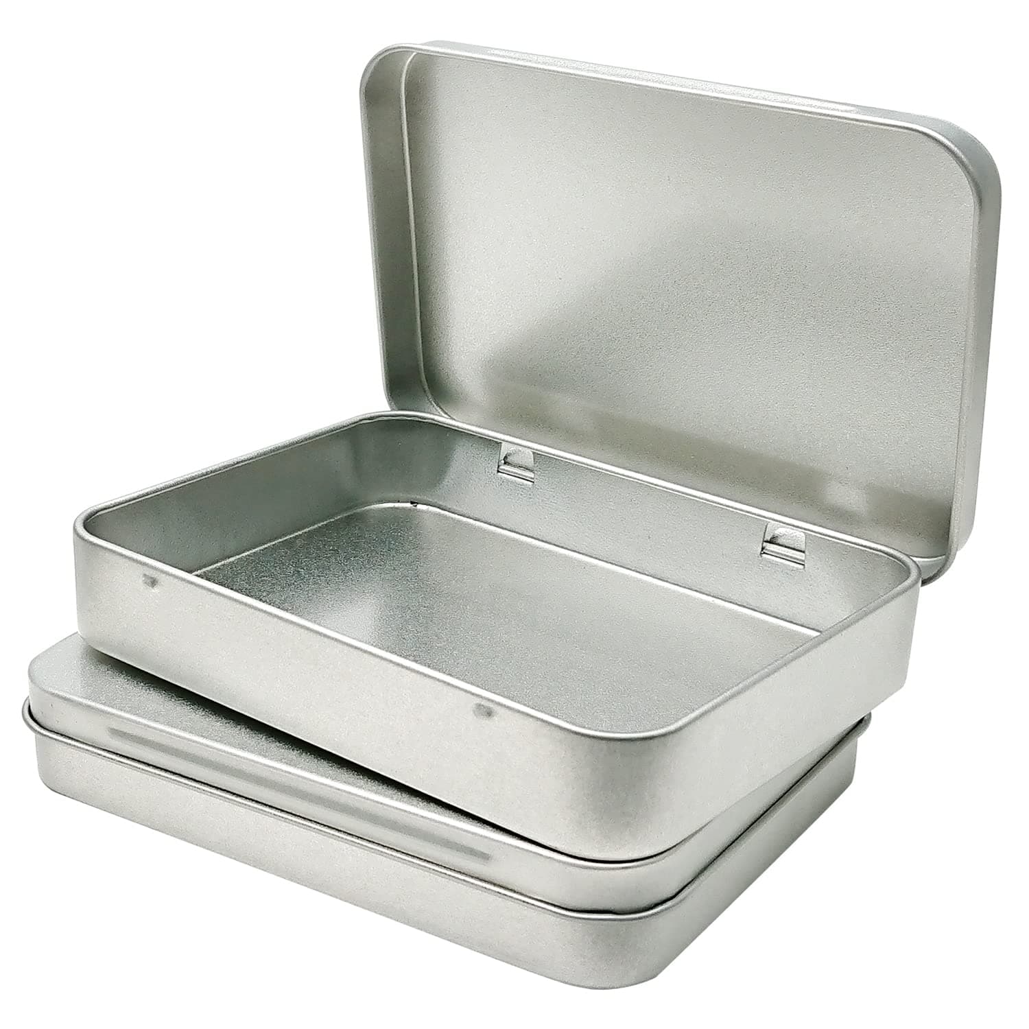 Hulless 6 Pcs Metal Hinged Tin Box Container Mini Portable Small Storage Container Kit with Lid for Home Storage 4.5x3.3x0.9 Inch, Silver