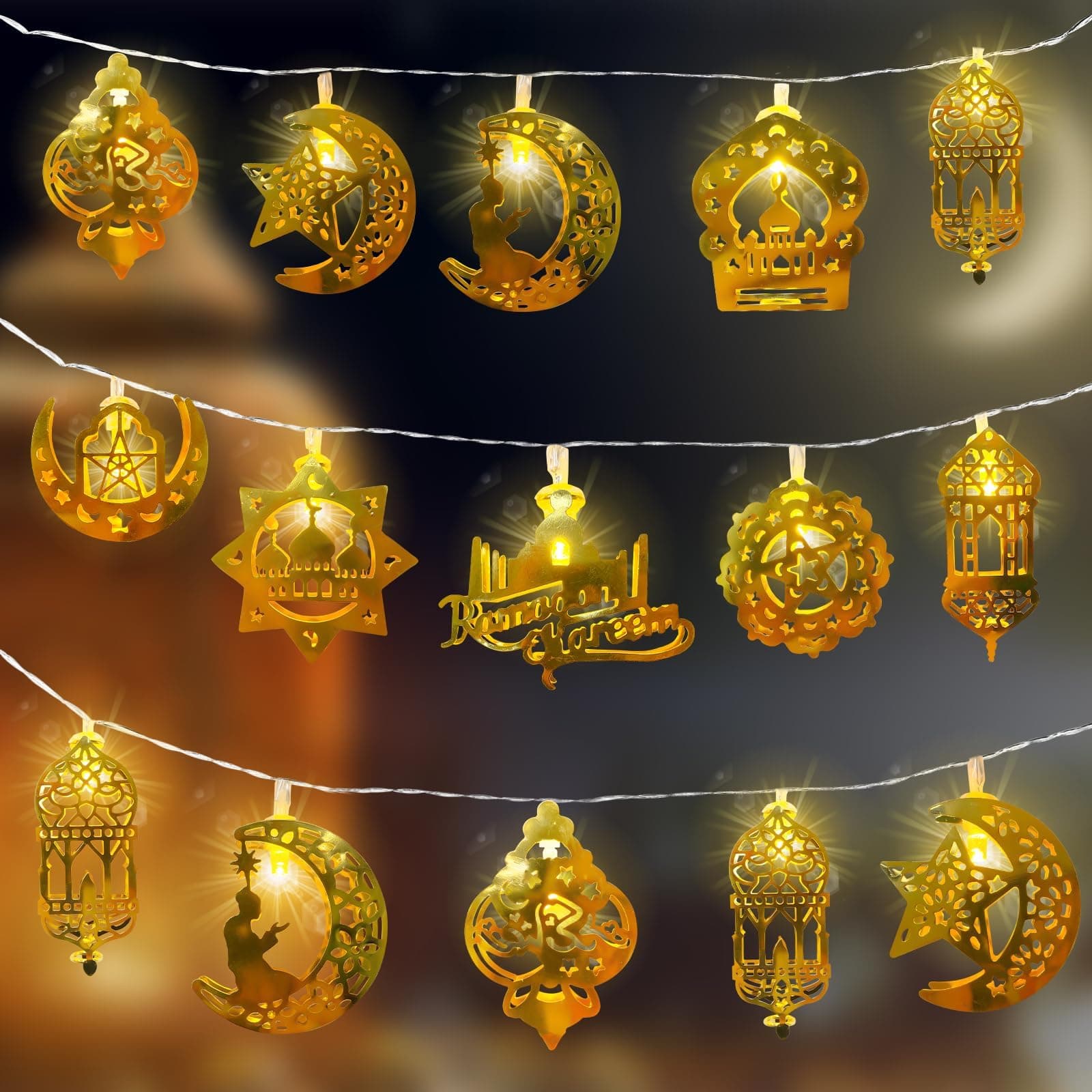 3 Meter 20 LED Ramadan Eid String Lights, 2 Modes Eid Fairy Lights for Ramadn Decorations, Ramadan Lights for Eid Mubarak Decorations Home,Outdoor,Indoor 9.8Ft Long