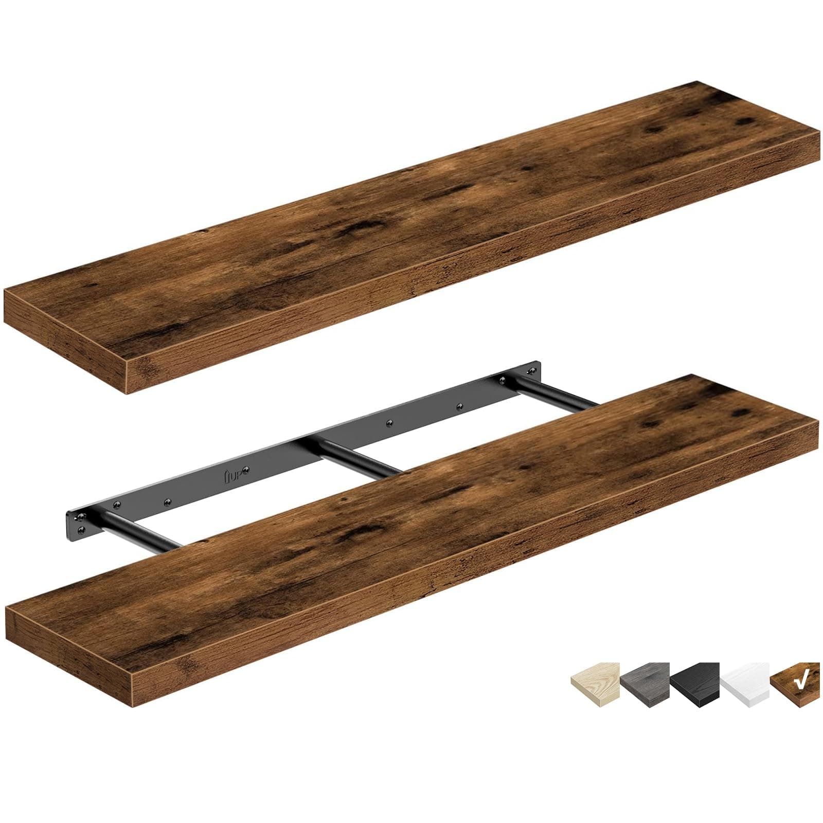 QEEIG Floating Shelves for Wall 47.2" Extra Long - Wall Shelf Bathroom Kitchen Living Room Bedroom Farmhouse Home Decor Display Bookshelf Large 47.2 x 9.3 inch Set of 2, Rustic Brown (008-120BN)