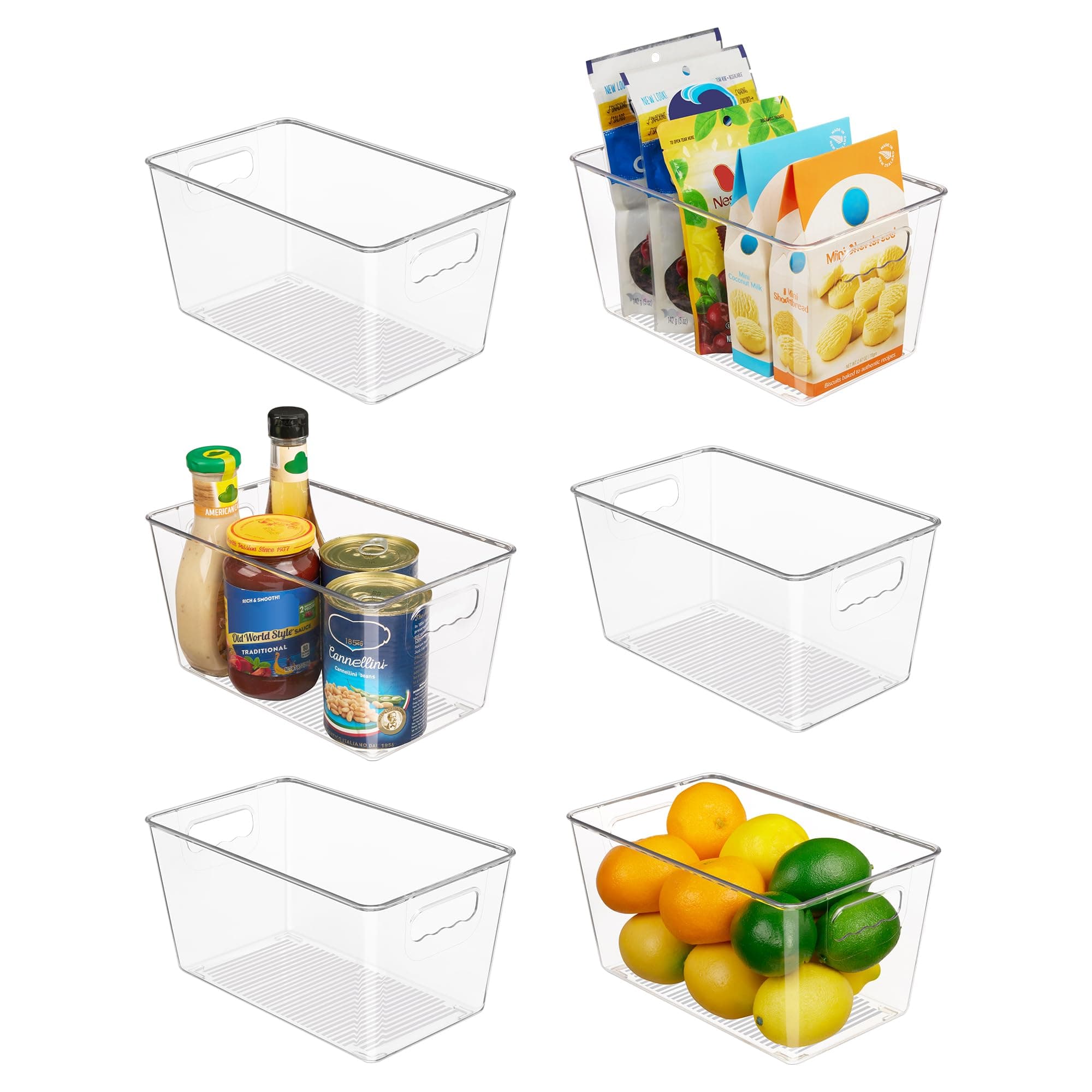 Vtopmart 6 Pack Clear Plastic Food Storage Containers with Handle, Pantry Organizer Bins,for Refrigerator, Cabinet, Kitchen, Cupboard, Countertop, Freezer Organization and Storage,Medium