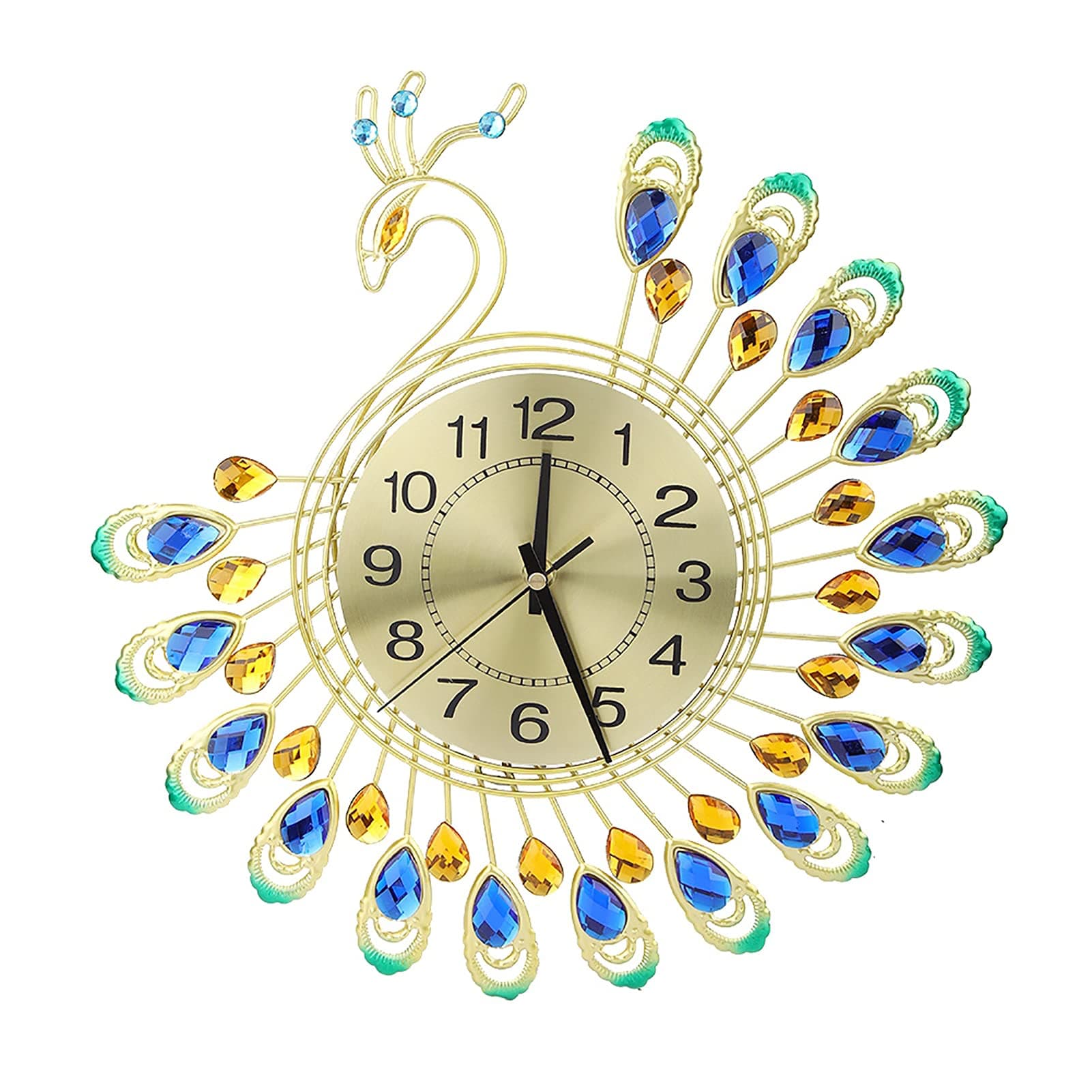 Wall Clock, Easy Readable Kitchen Clock, Vintage Style Metal Wall Clock Large Luxury Stylish 3D Peacock Shape Art Wall Clock Non Ticking Silent Digital Wall Clock for Living Room, Bedroom Decoration