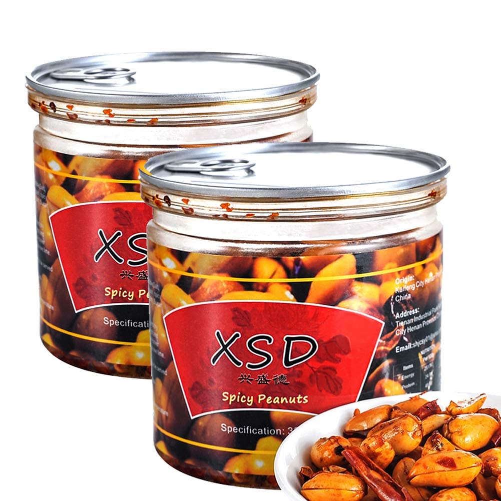 XSD Hot Spicy Nuts Crispy Peanuts Snacks Chinese Dry Roasted Salted Lightly Peanuts Chili Szechuan Peppercorns Nuts 22.92 Ounce (2-Jar)