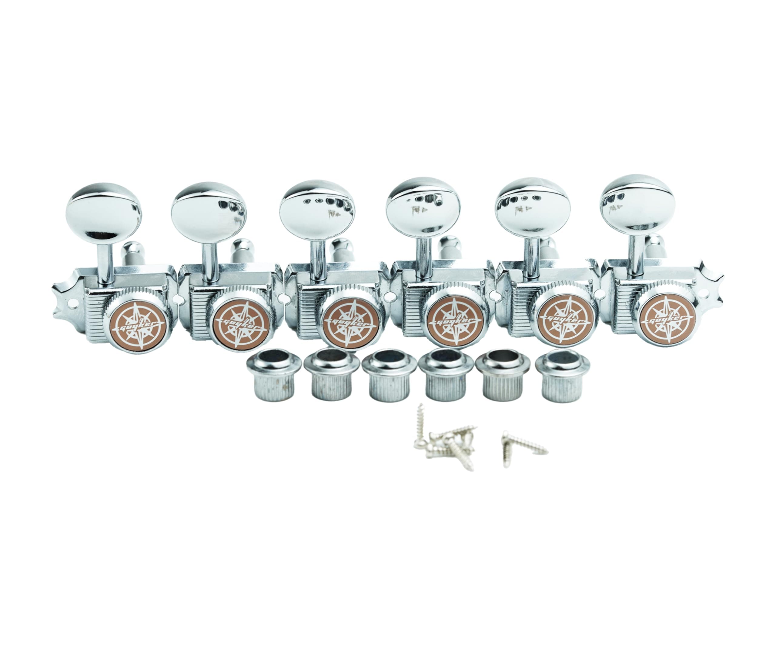 Guyker 6 Inline Vintage Guitar Lock String Tuners – Locking Tuning Key Pegs Machine Heads Replacement for ST TL Style Electric, Folk or Acoustic Guitars – Chrome