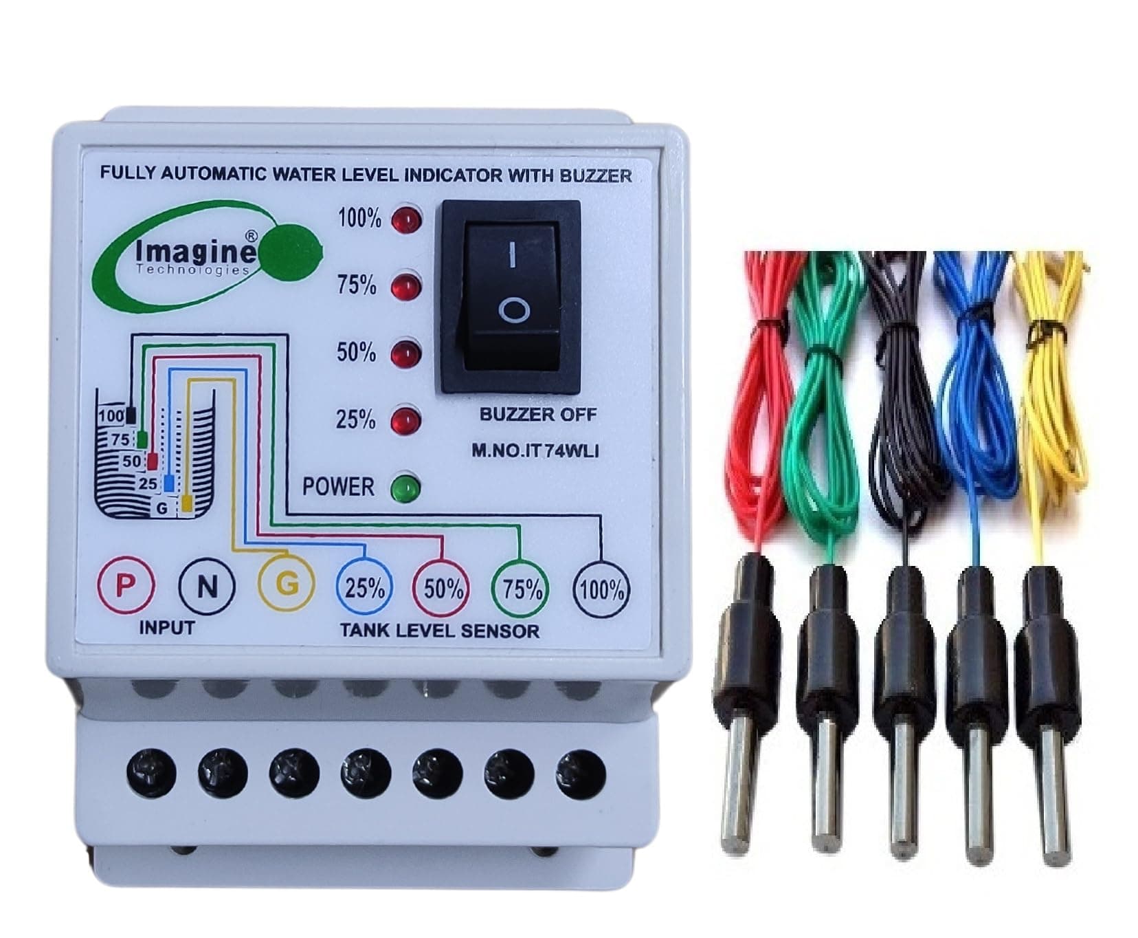 Imagine Technologies Water Level Indicator with Alarm on Tank Full with 5 Sensors (White, IT74WLI)