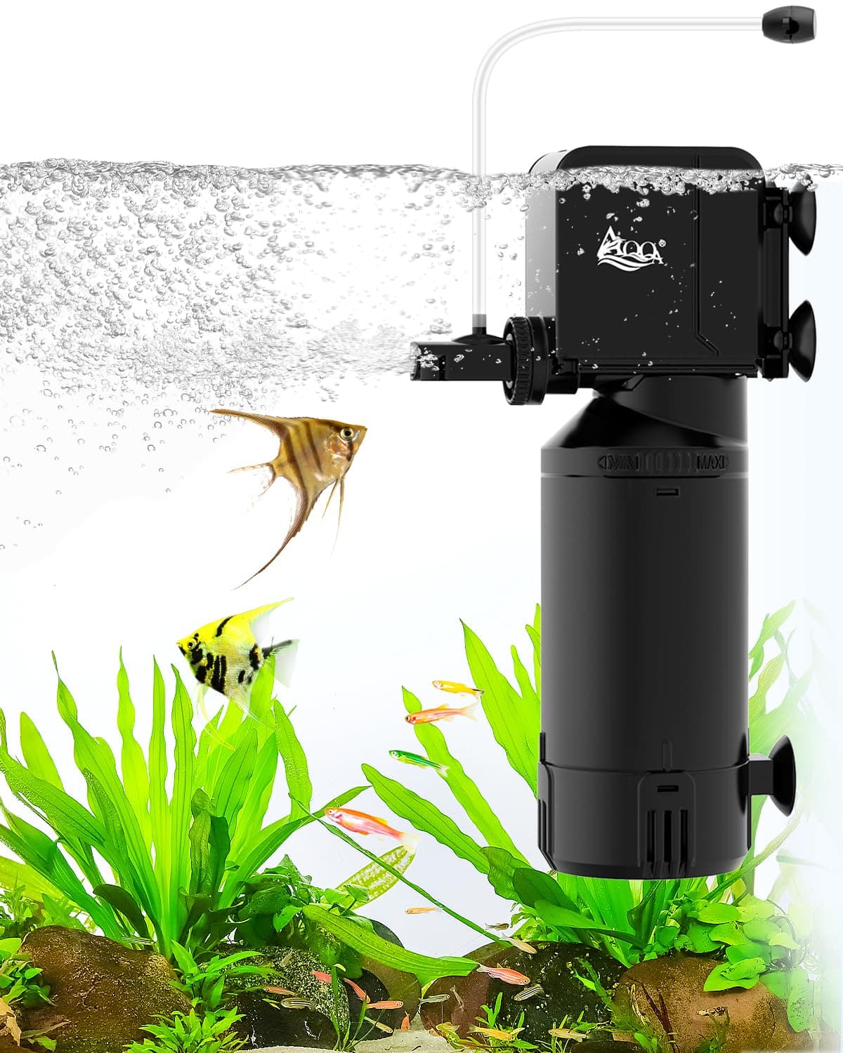 AQQA Dual-Use Aquarium Filter,Fish Tank Filter + Small Water Pump,Filtration,Wave-Making,Dissolved Oxygen,Water Circulation,Water Changes,Fountains Multifunctional Pump,Saltwater Freshwater (18W)