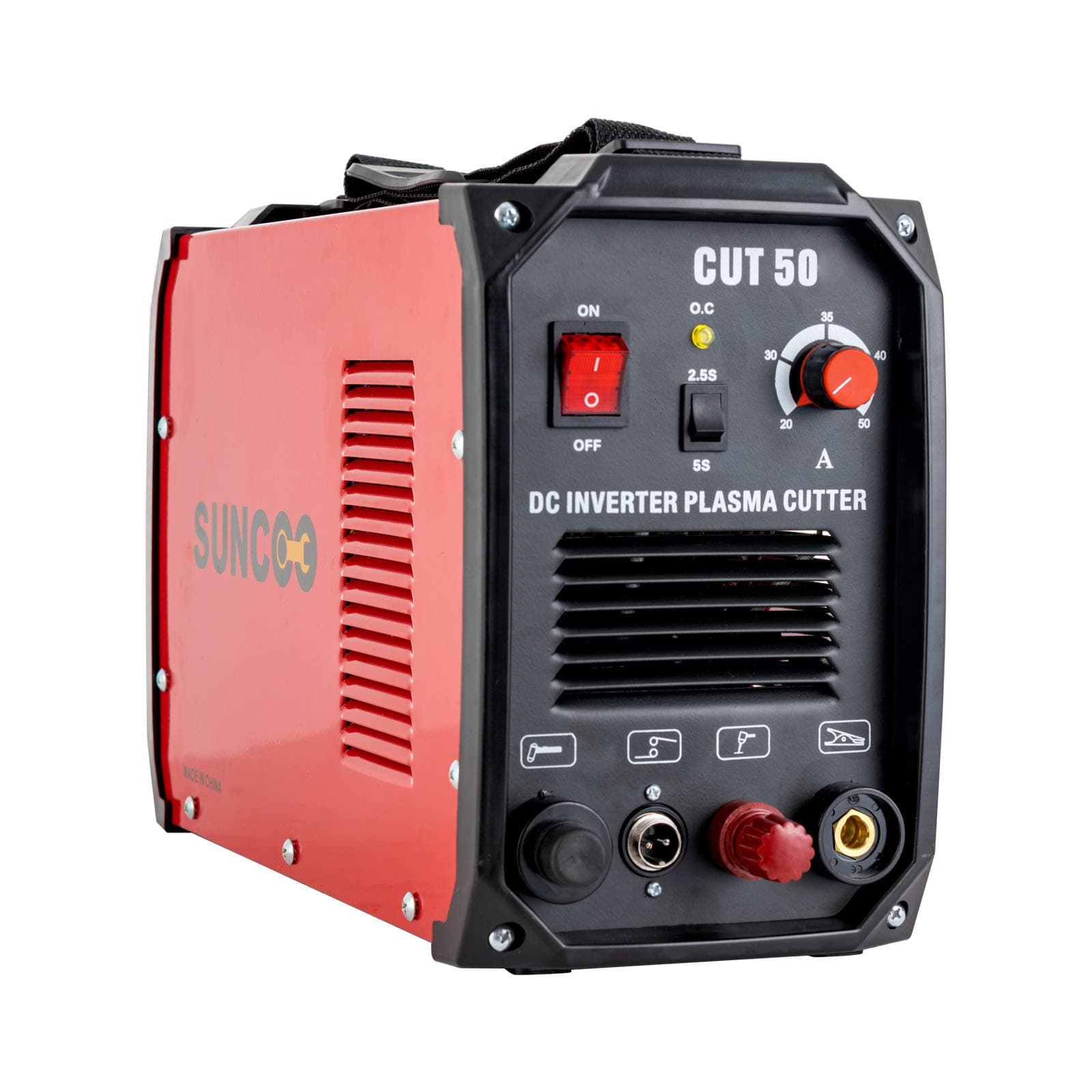 Non-Touch Pilot Arc Plasma Cutter 50 Amp DC Inverter Metal Cutting Machine, Automatic Dual Voltage 110/220V Red