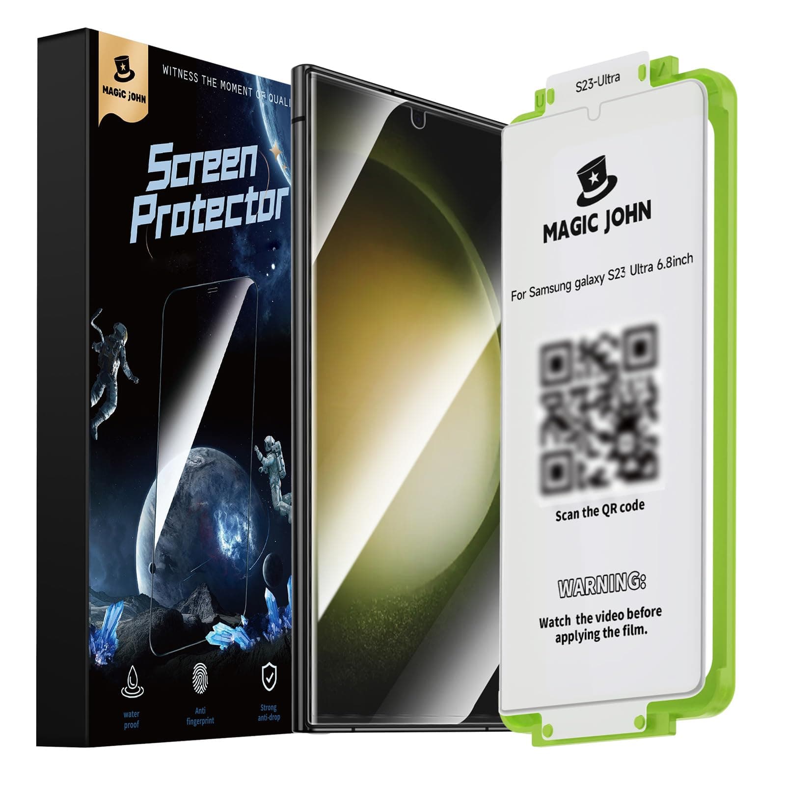 MAGIC JOHN 2 Pack Screen Protector for Samsung Galaxy S23 Ultra - Ceramic Film, Fingerprint ID Compatible, 3D Curved, Bubble Free.Easy Installation, Shock-Resistant