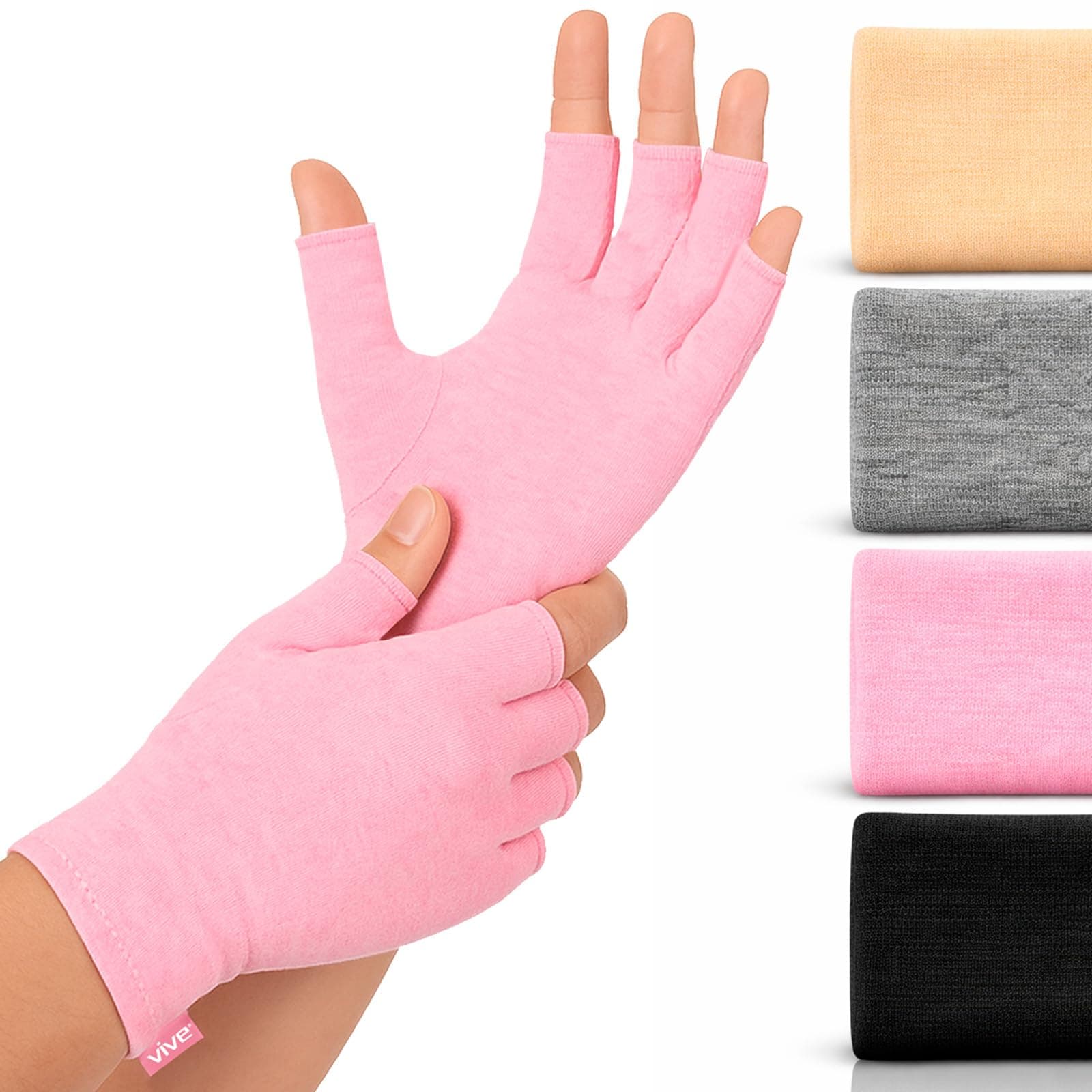 Vive Pink Arthritis Hand Compression Gloves - Comfortable Fit for Men and Women - Open Finger for Rheumatoid, Osteoarthritis and Computer Typing Pain - Carpal Tunnel Support - Moisture Wicking Fabric